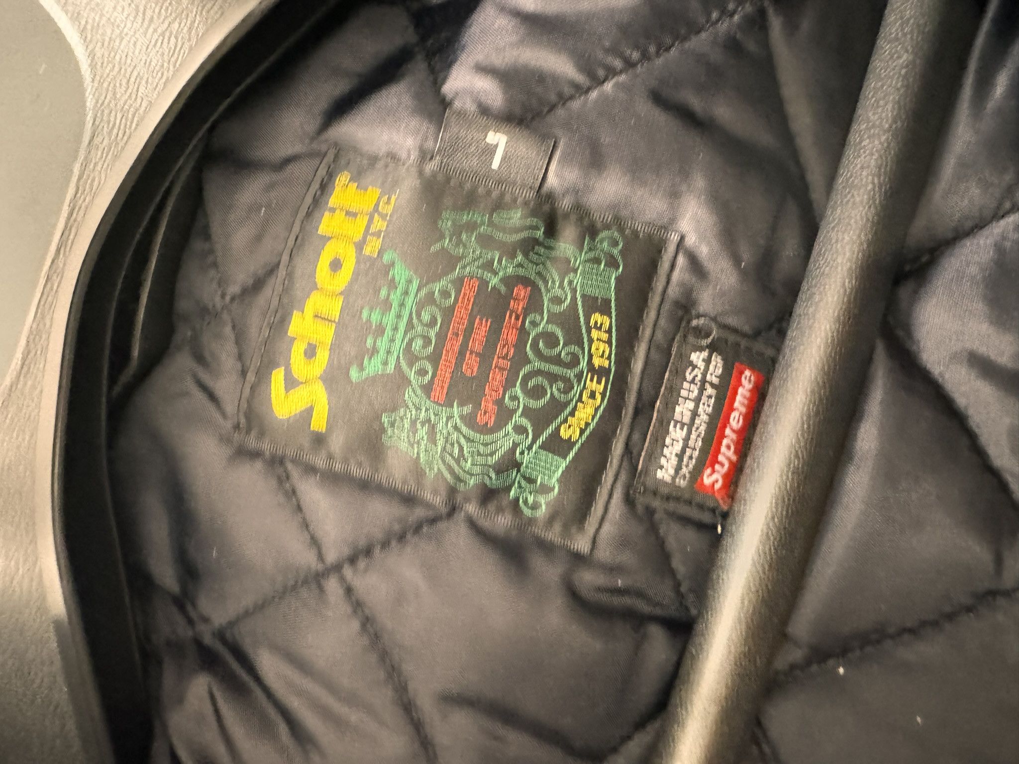 Supreme Schott Shearling Collar Leather Puffy Jacket Black L