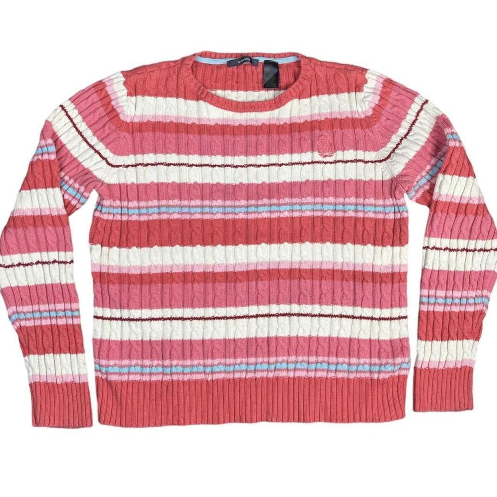 Vintage Y2k Liz Claiborne Striped Sweater Pink White Cable Knit Size L / US 10 / IT 46 - 4 Thumbnail