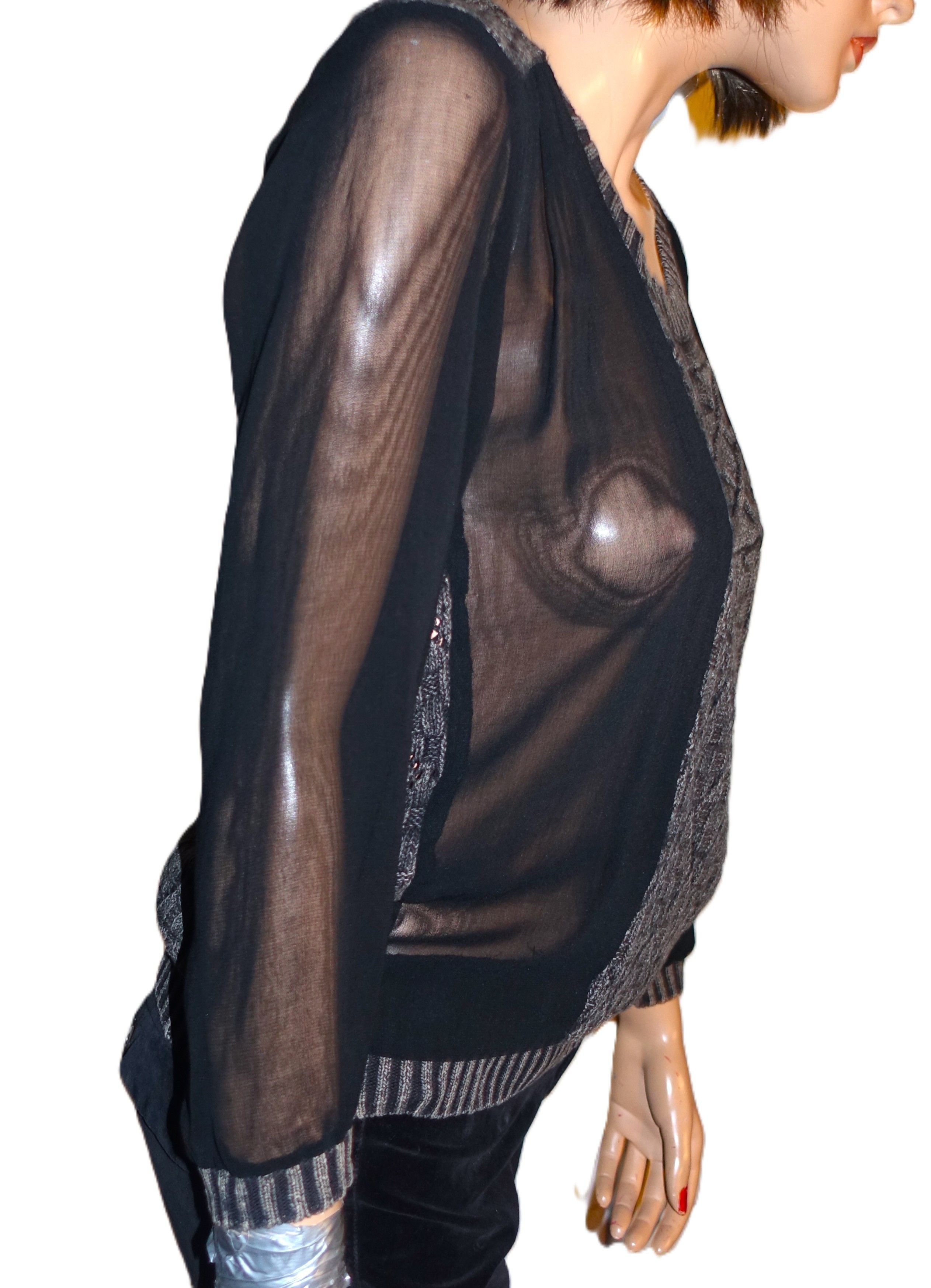 Miss Me Miss Me Black Beige Sheer Sweater Blouse L Size L / US 10 / IT 46 - 6 Thumbnail