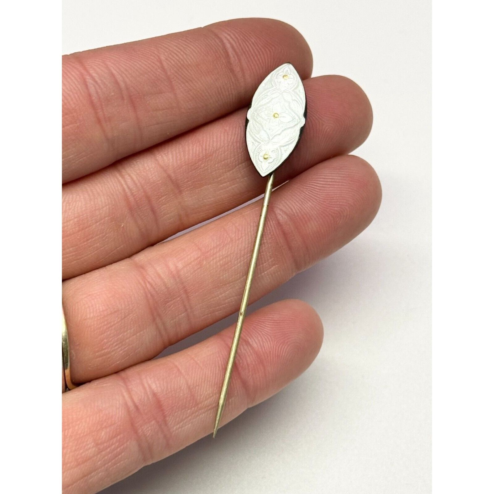 Vintage Antique Estate White Guilloche Enamel Stick Pin Size ONE SIZE - 4 Thumbnail