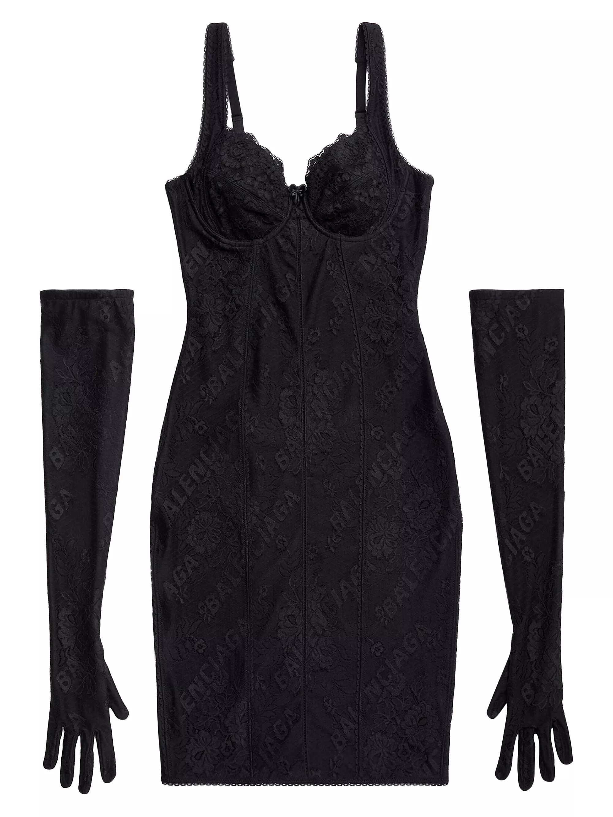 Balenciaga o1srvl11e0425 Allover Logo Lingerie Dress in Black Size M / US 6-8 / IT 42-44 - 3 Thumbnail