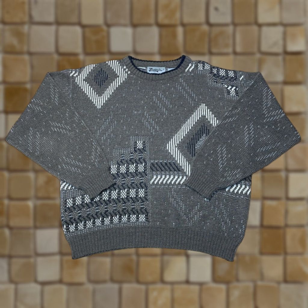 Vintage VINTAGE Zeppelin Sweater Men Large Gray Geometric Pullover 80s 90s Classic Size US L / EU 52-54 / 3 - 1 Thumbnail