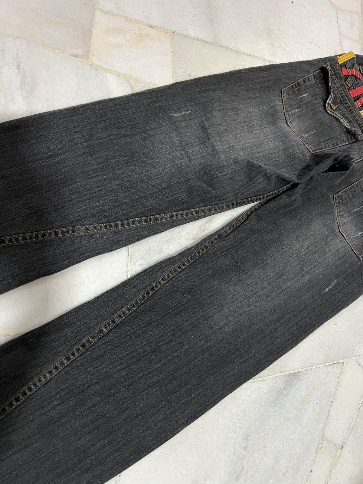 Japanese Brand 💥Double Waist💥90’s Nylaus Twist Leg distress Faded Jean Size US 33 - 17 Thumbnail