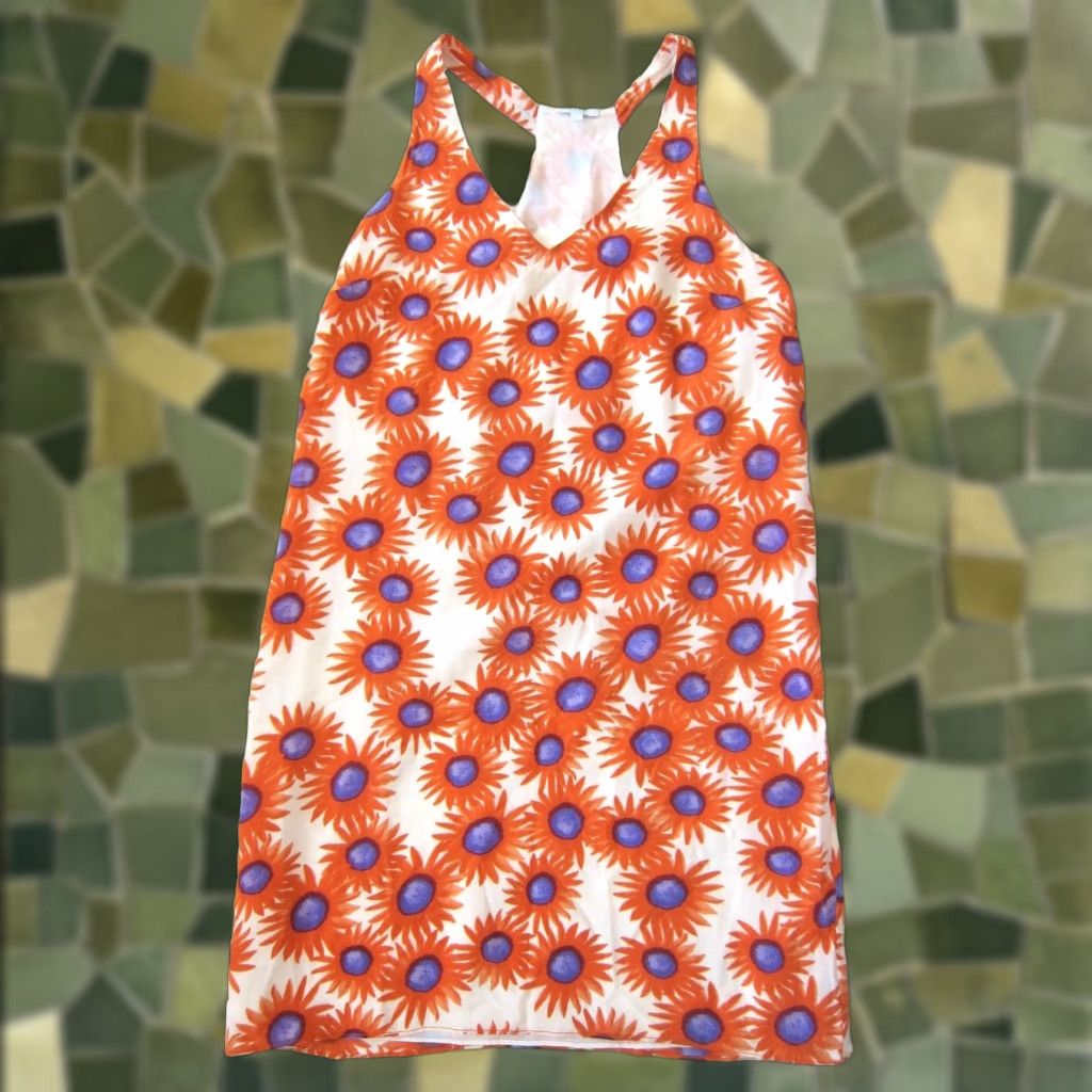 Vintage VINTAGE Elorie 100% Silk Orange Purple Floral Sleeveless Shift Tank Tunic Slip Dress S Size S / US 4 / IT 40 - 1 Thumbnail