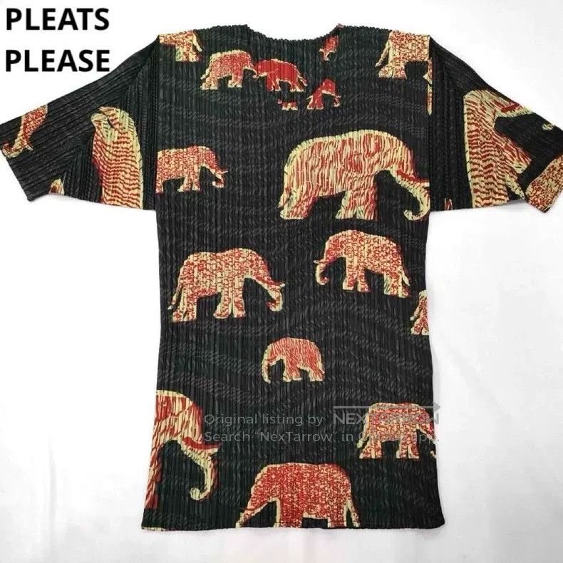 Issey Miyake Issey Miyake Vintage Black Elephant Print Ruched Top Size L / US 10 / IT 46 - 1 Thumbnail