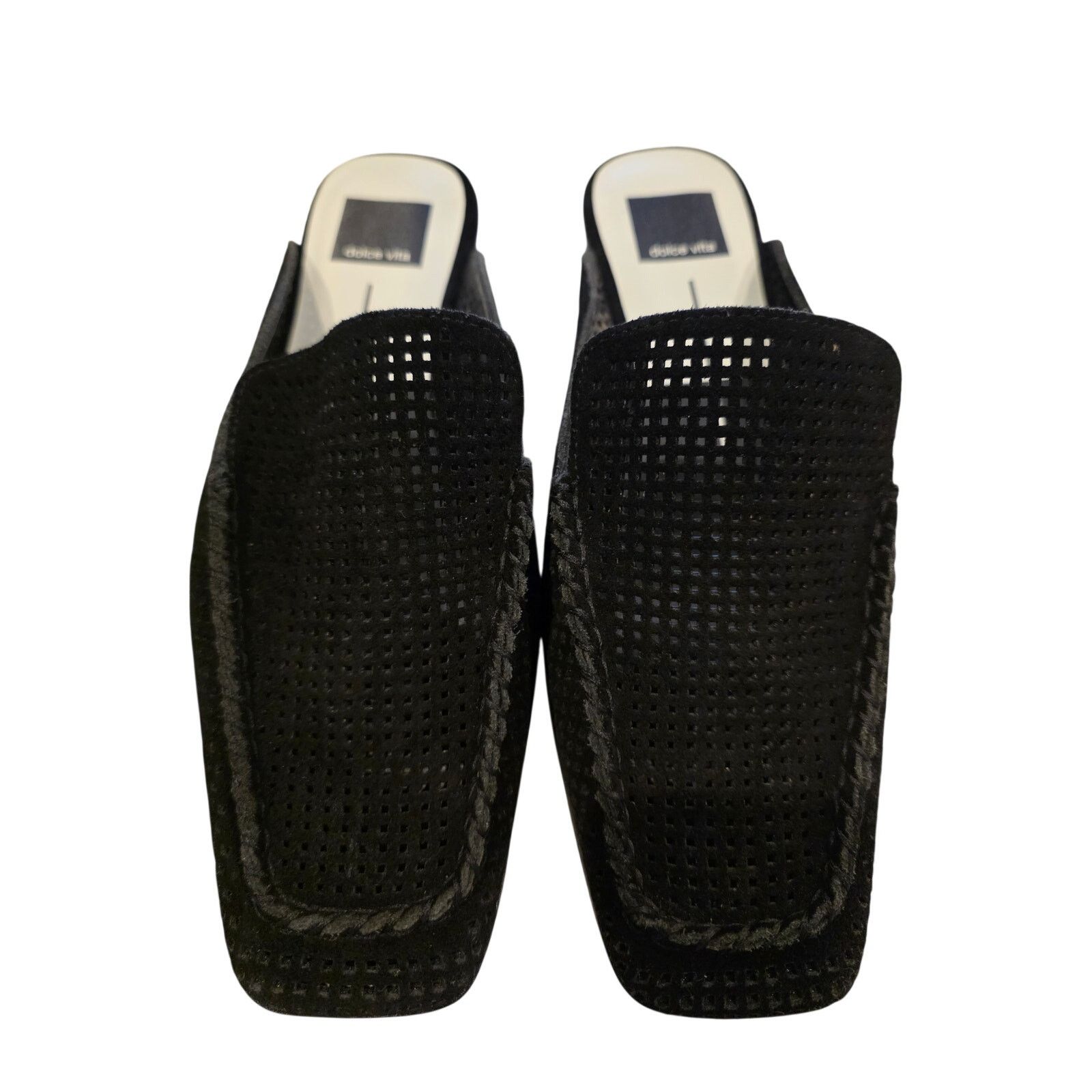 Dolce Vita Dolce Vita Black Suede Perforated Mule Loafers Square Toe Size US 7.5 / IT 37.5 - 2 Thumbnail