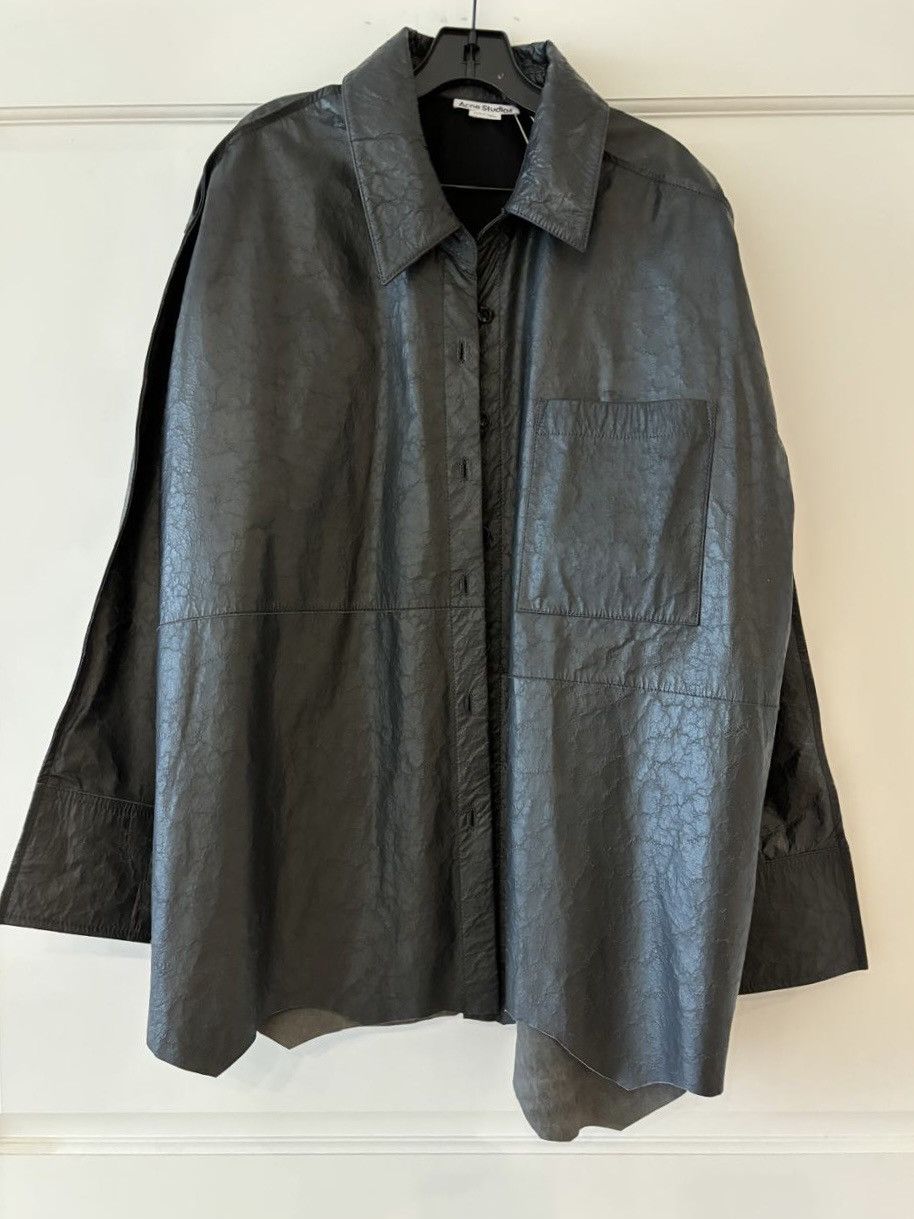Acne Studios Acne Studios Asymmetric coated crinkled-leather shirt Size US S / EU 44-46 / 1 - 1 Thumbnail