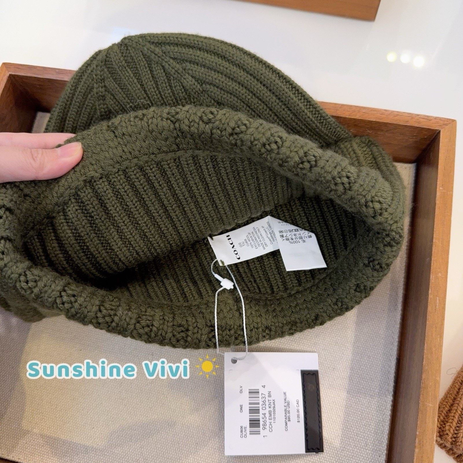 Coach NWT Coach 1941 Embroidered Knit Beanie Wool CU806 Olive Size ONE SIZE - 3 Thumbnail
