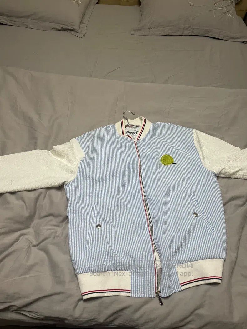 Thom Browne Thom Browne Blue and white striped baseball jacket Size US M / EU 48-50 / 2 - 3 Thumbnail
