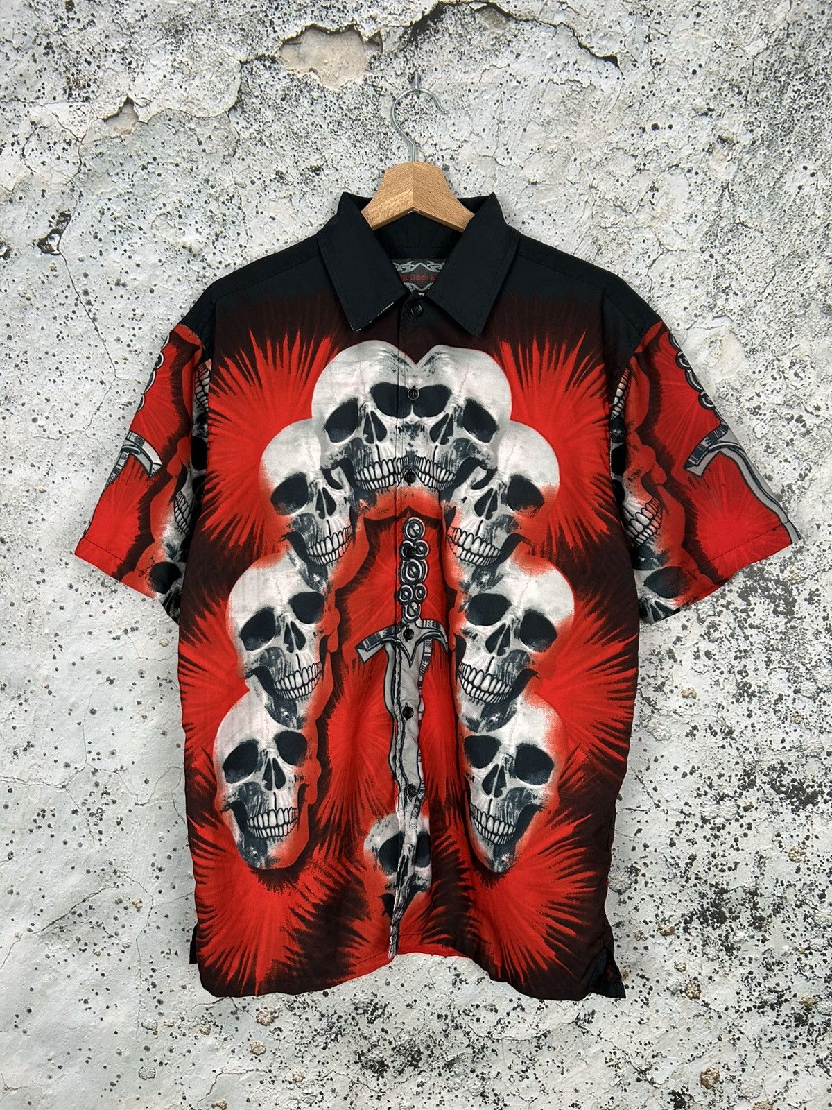 Vintage Affliction Skulls Horror Hawaiian Shirt Avant Garde