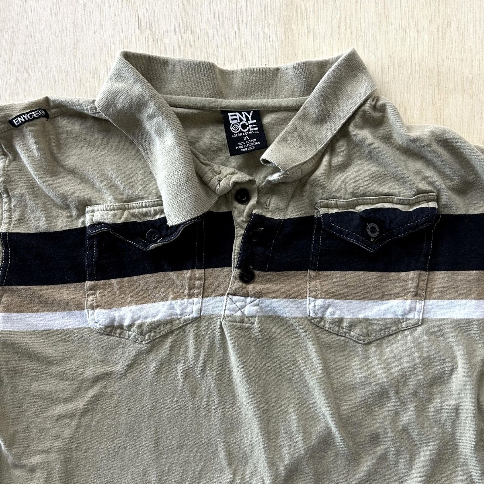 Enyce Enyce Polo Shirt Mens 3XL Beige Striped Short Sleeve 100% Cotton Big & Tall Size US XXL / EU 58 / 5 - 3 Thumbnail