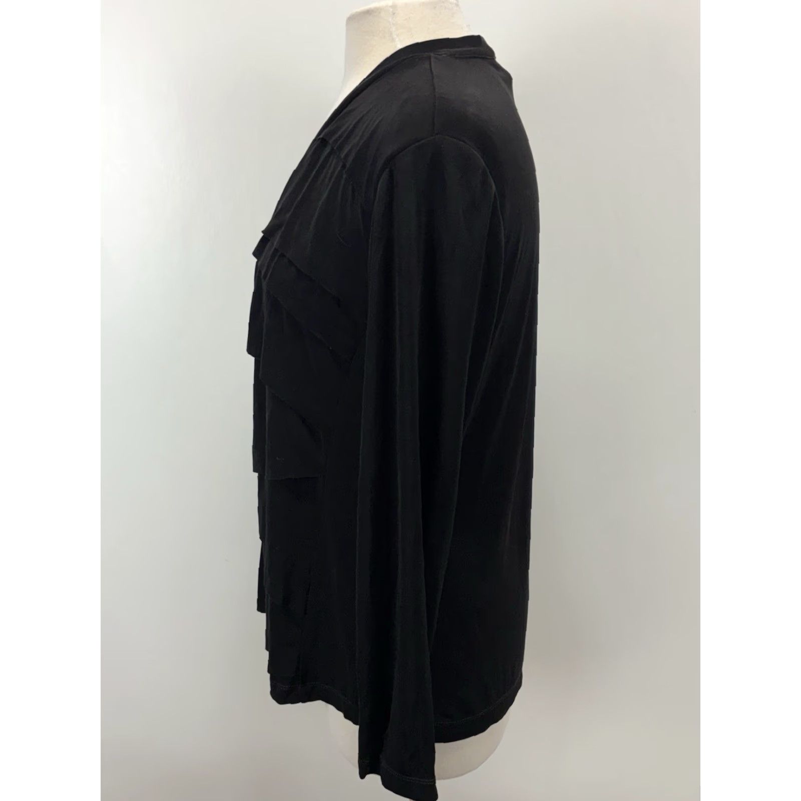 Vintage Chicos Travelers Cardigan Top Sz 1 US Medium Black Open Front Slinky Tiered Look Cardigan Women Medium Black Open Front Travel Casual Vintage: No Size M / US 6-8 / IT 42-44 - 2 Thumbnail