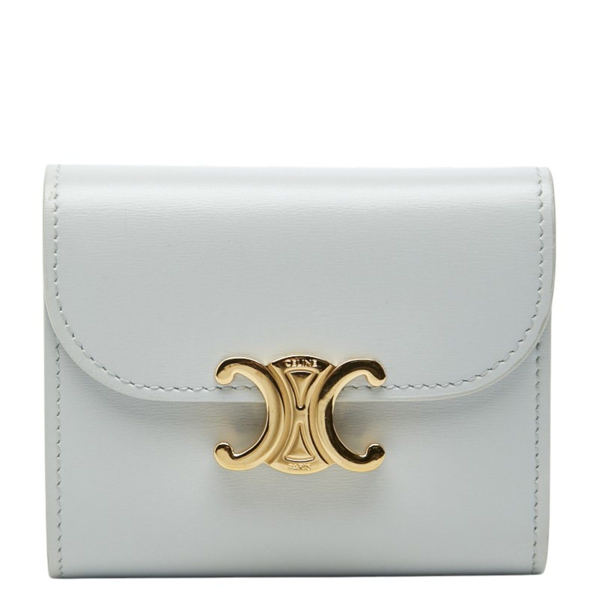 Celine Triomphe Small Flap Wallet Tri-fold Gray Leather Women's CELINE