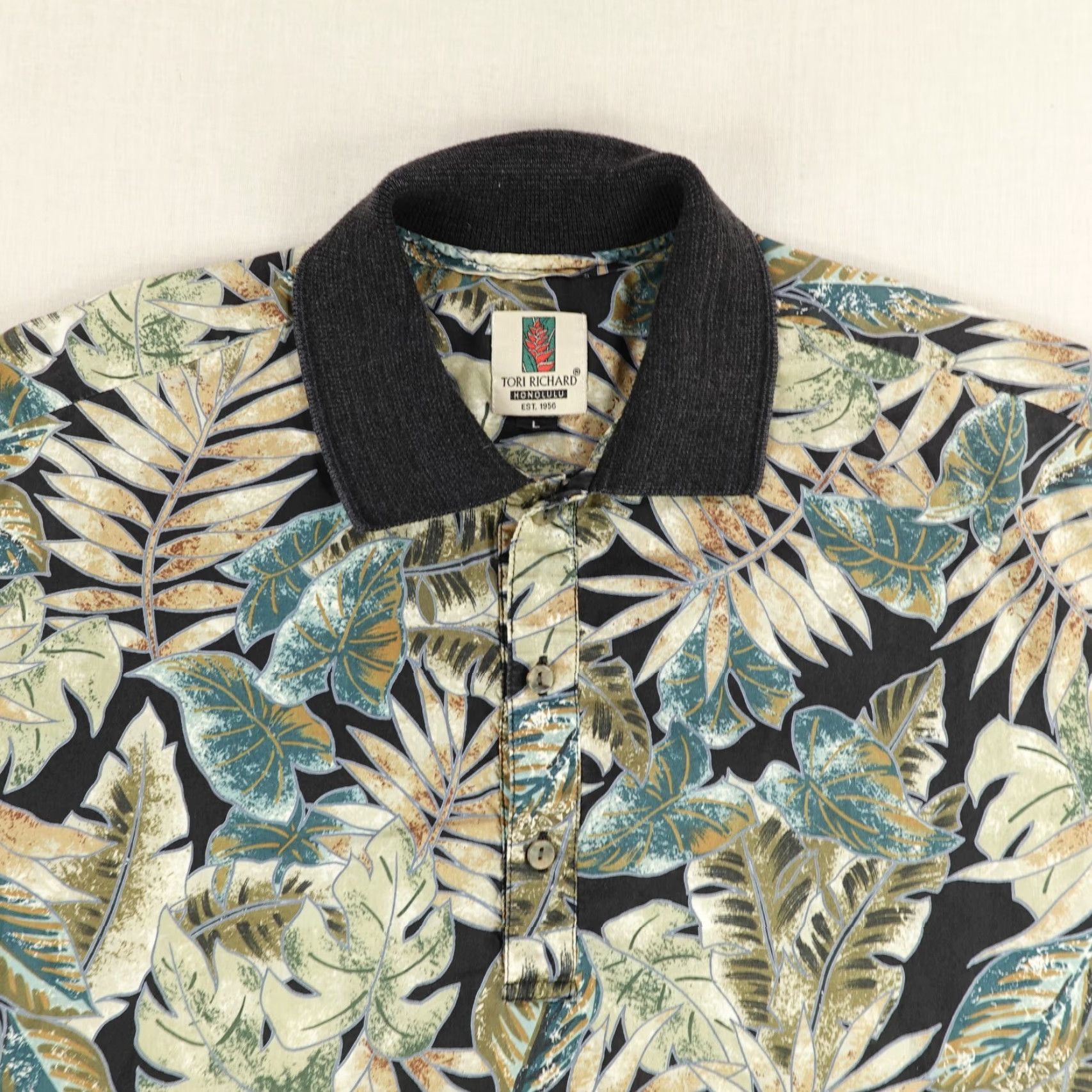 Tori Richard Vintage Tori Richard Polo Shirt Men Large Green Blue Floral Palm Leaves Hawaiian Size US L / EU 52-54 / 3 - 2 Thumbnail