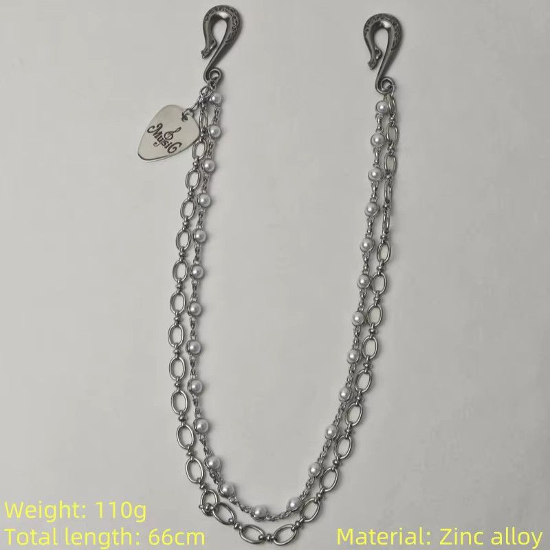 Jewelry Retro Carving Flowers Grass Guitar Pick Pearl Pants Chain Size ONE SIZE - 3 Thumbnail