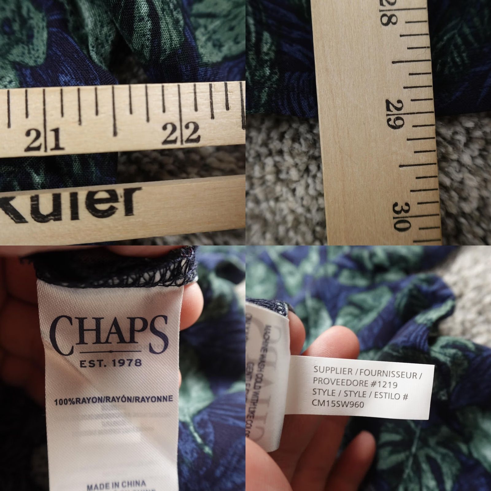 Chaps Chaps Shirt Mens M Blue Green Aloha Hawaiian Camp Short Sleeve Button Up Top Size US M / EU 48-50 / 2 - 8 Thumbnail