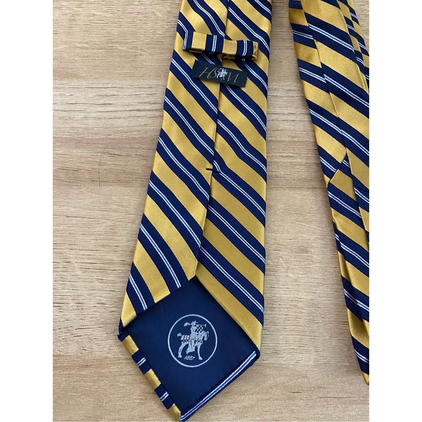 Hart Schaffner Marx HSM Hart Schaffner Marx Tie Gold Blue Stripe Tie - Made in t Size ONE SIZE - 2 Thumbnail