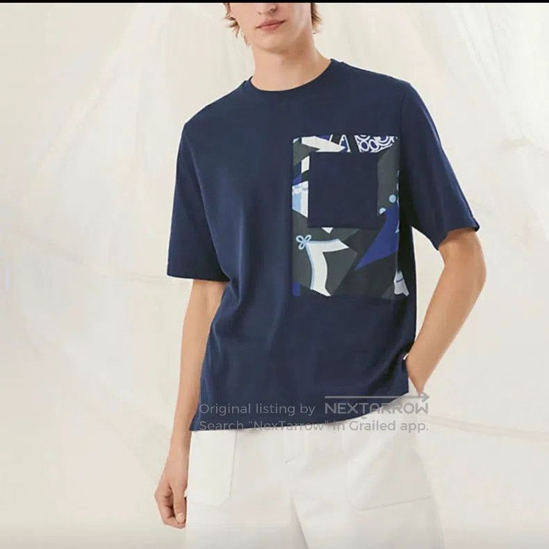 Hermes Printed Pocket Cotton Short Sleeve T-Shirt