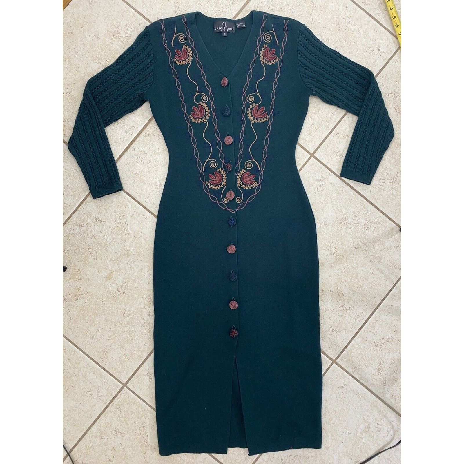 Other VTG Carole Little Floral Embroidered Wool Sweater Long Dress Size S / US 4 / IT 40 - 6 Thumbnail