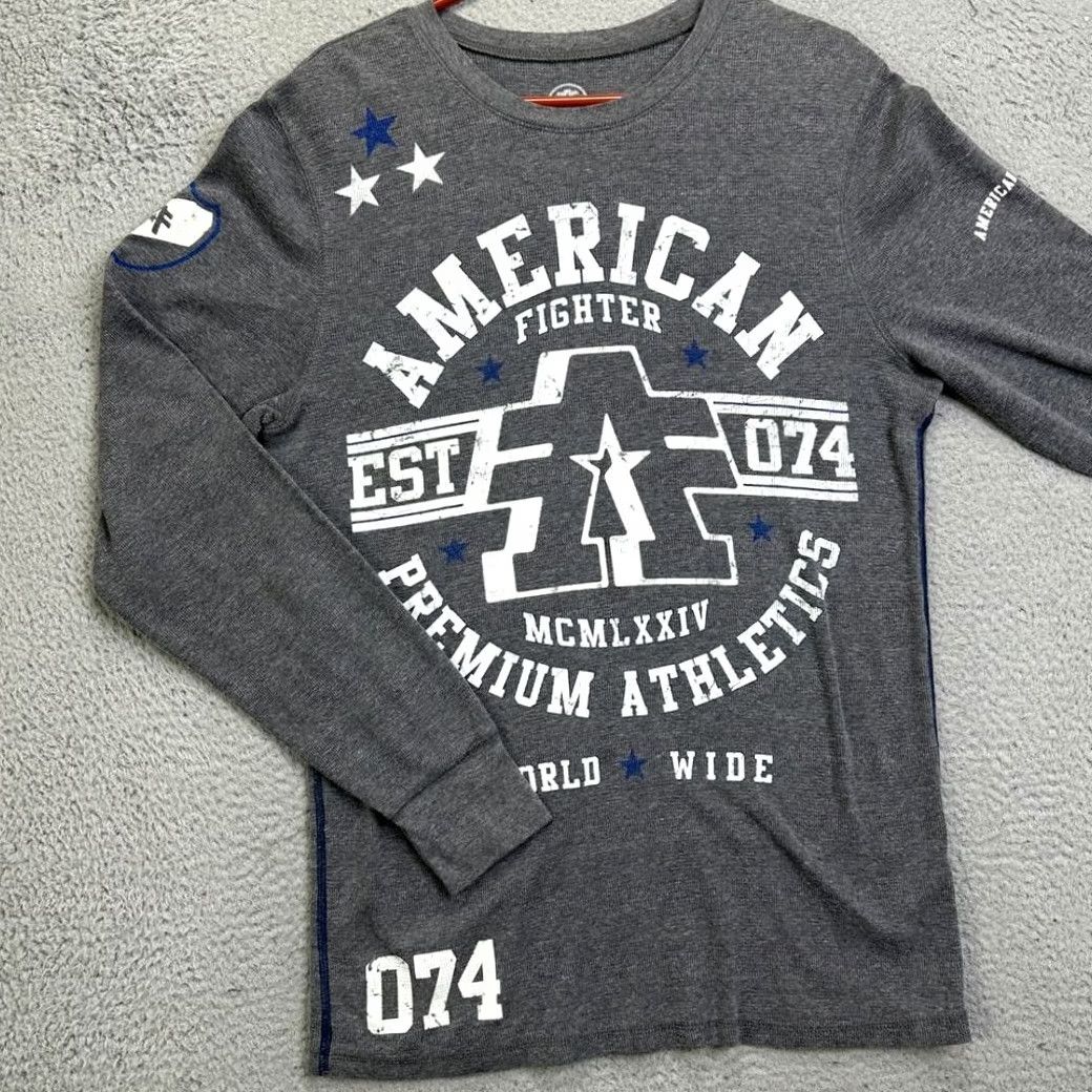 Vintage VINTAGE American Fighter Shirt Mens XL Grey Graphic Thermal Waffle Knit Long Sleeve Tee Size US XL / EU 56 / 4 - 4 Thumbnail