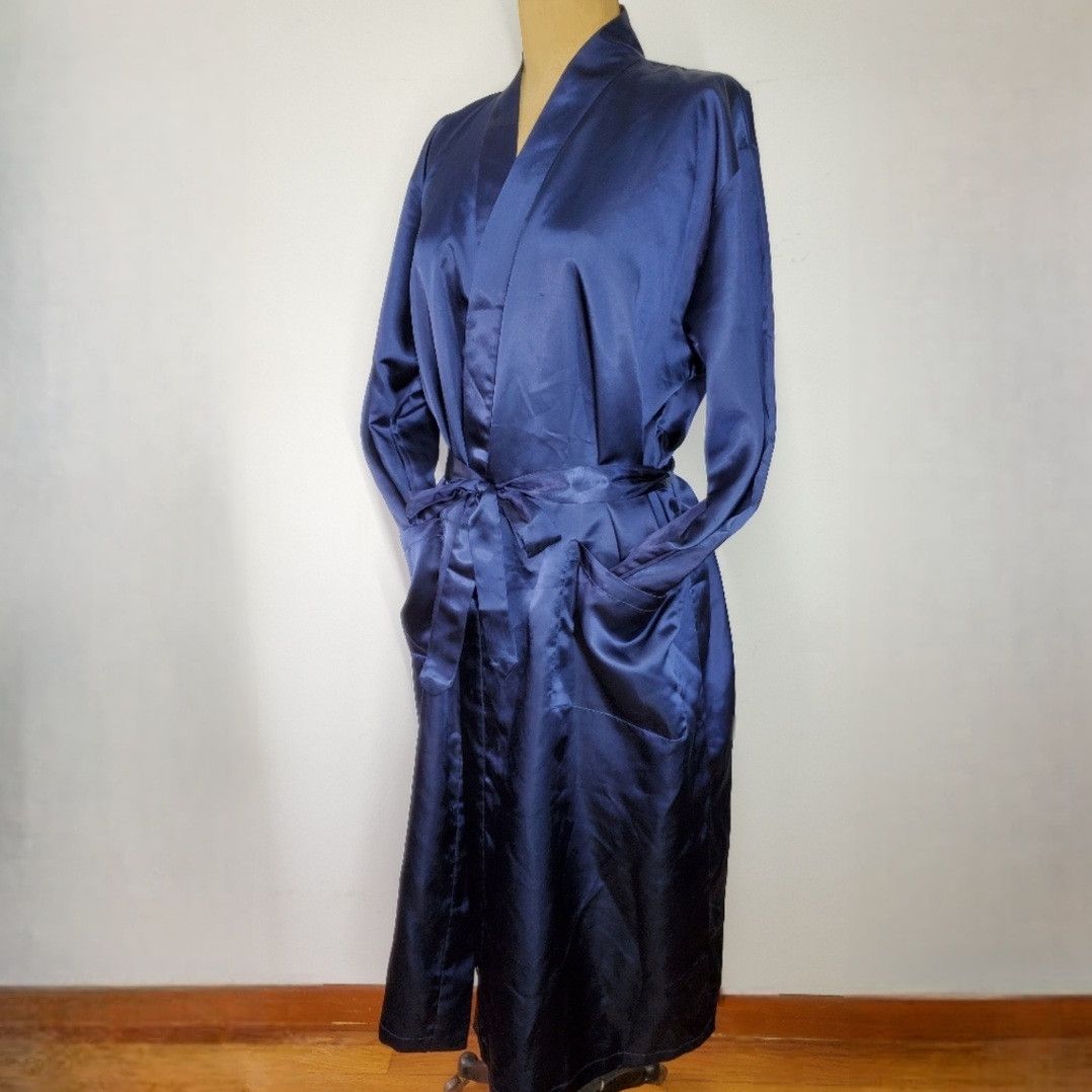 Other Courtney & Co. Size L Robe Navy Blue Satin Flower Floral Size L / US 10 / IT 46 - 2 Thumbnail