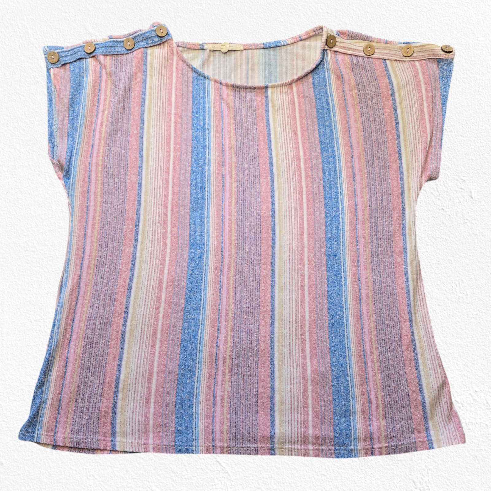 Other Purple Blue Heathered Striped Short Sleeve Blouse Size 1X Size XXL / US 16-18 / IT 52-54 - 1 Thumbnail