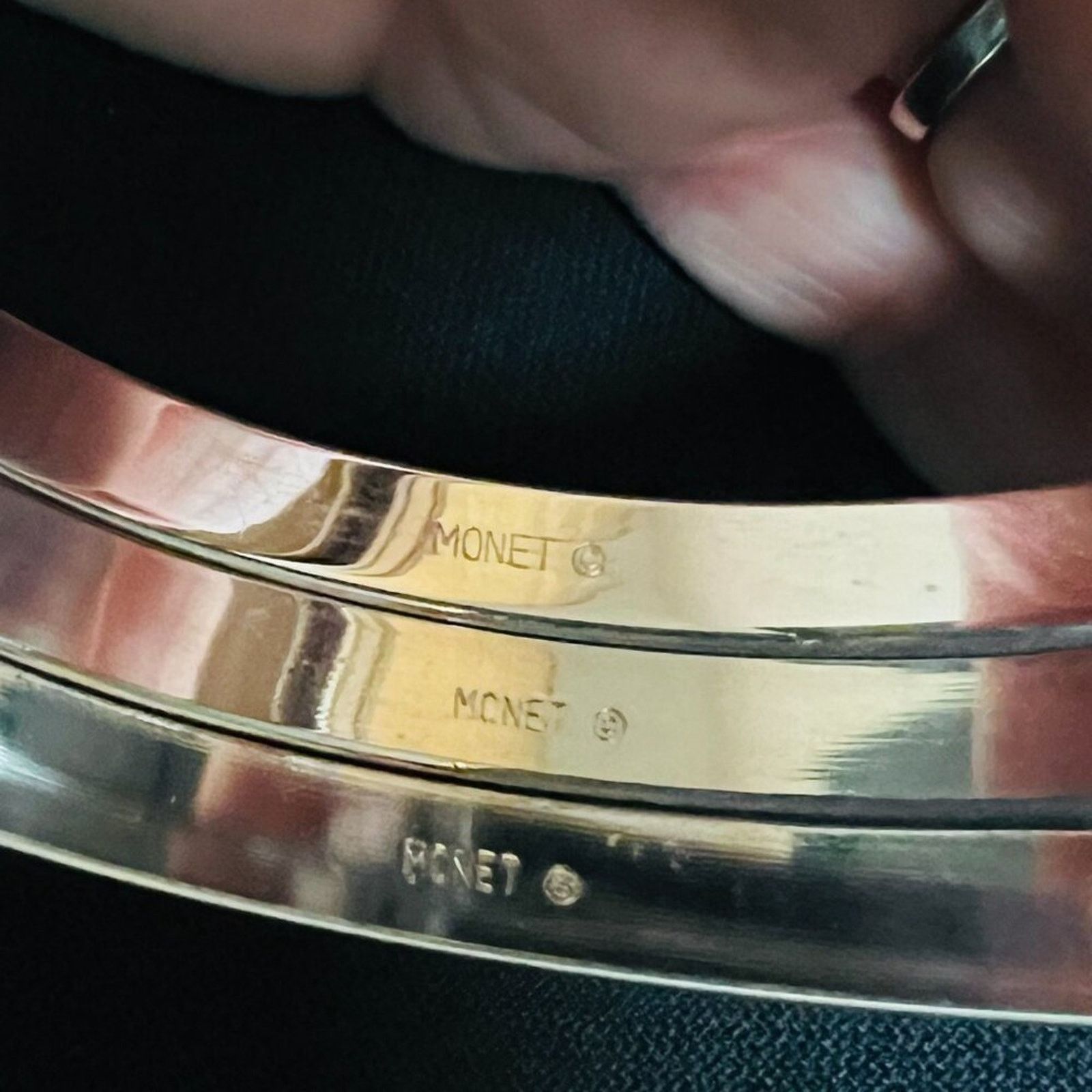 Monet Set of 3 Monet Bracelets, Silvertone, 7.5", closed metal Size ONE SIZE - 4 Thumbnail