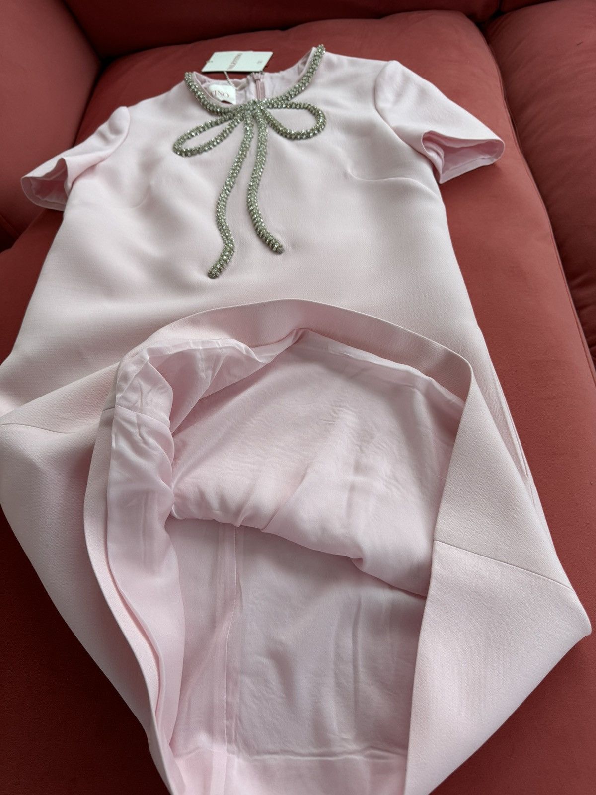 Valentino Valentino wool+silk crepe couture crystal bow pink dress, 40 Size S / US 4 / IT 40 - 4 Thumbnail