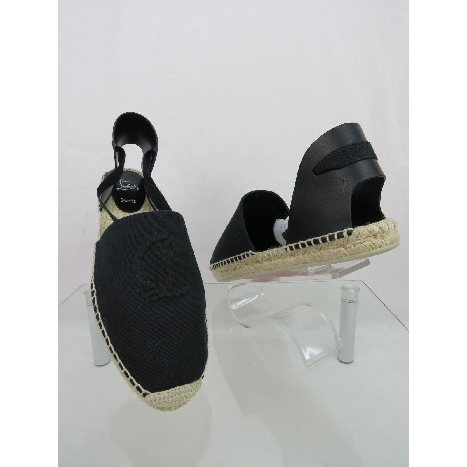 Christian Louboutin LOUBOUTIN NANOU BLACK LTH CANVAS CL LOGO LACE ESPADRILLES 40 Size US 10 / IT 40 - 4 Thumbnail