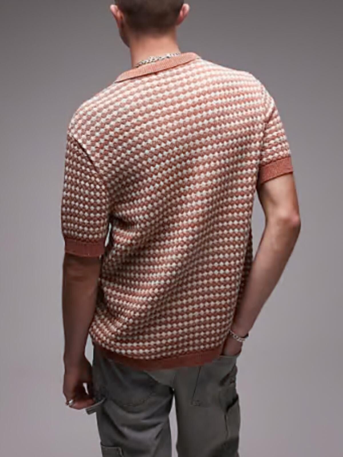 Topman Topman / Crochet Knit Button Up Polo Textured / Rust Size US M / EU 48-50 / 2 - 3 Thumbnail