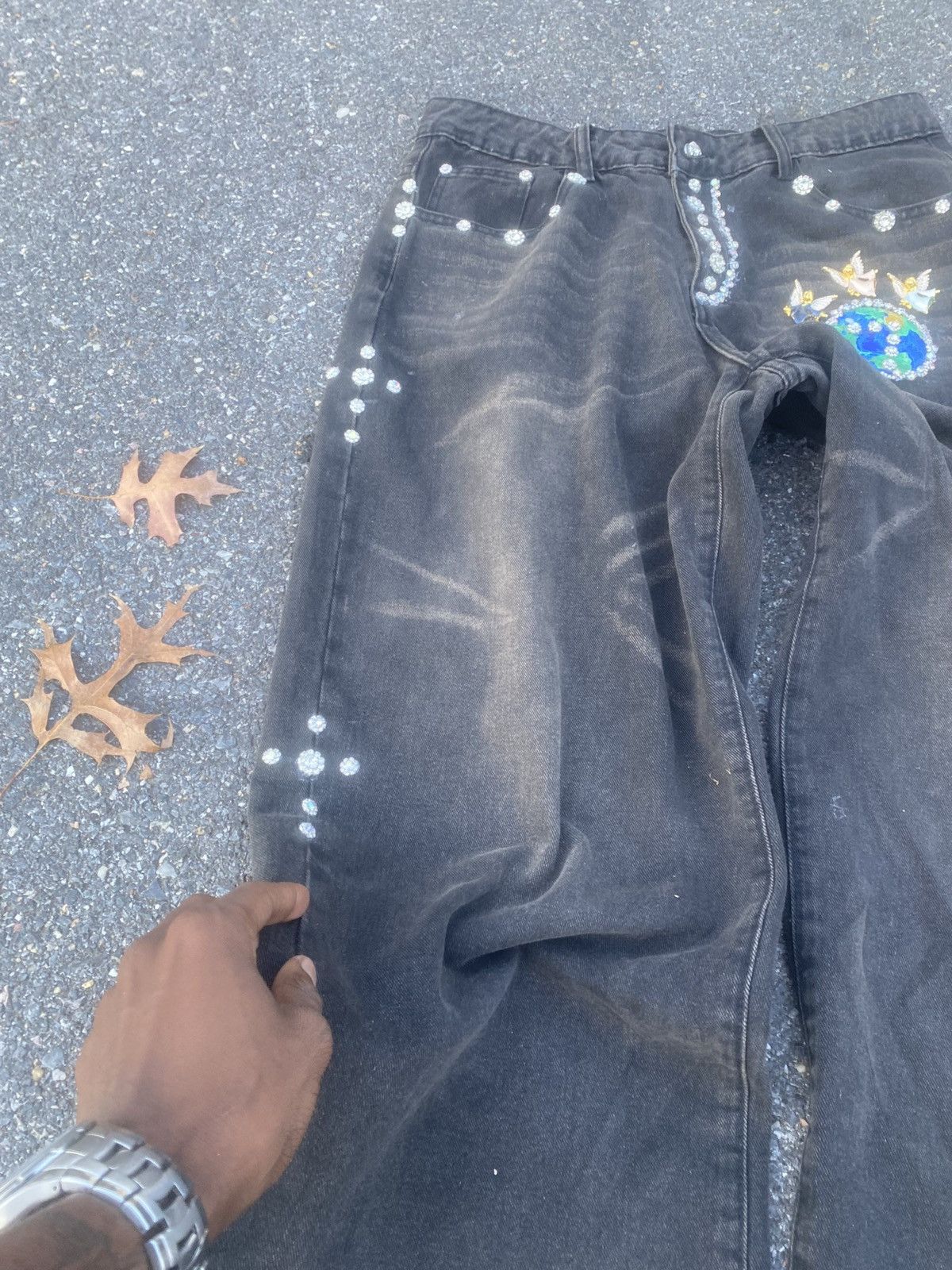 Japanese Brand Three Angel Message Jeweled Denim Sample 🌎🪽🪽🪽🎺🎺🎺 Size US 36 / EU 52 - 6 Thumbnail