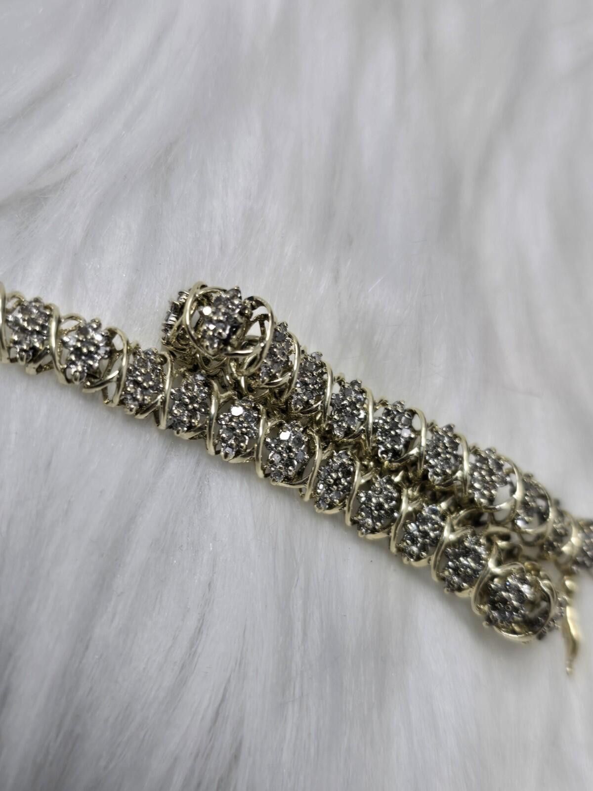 Other 10k Gold Natural Diamond Cluster Station Link Bracelet 7" Size ONE SIZE - 8 Thumbnail
