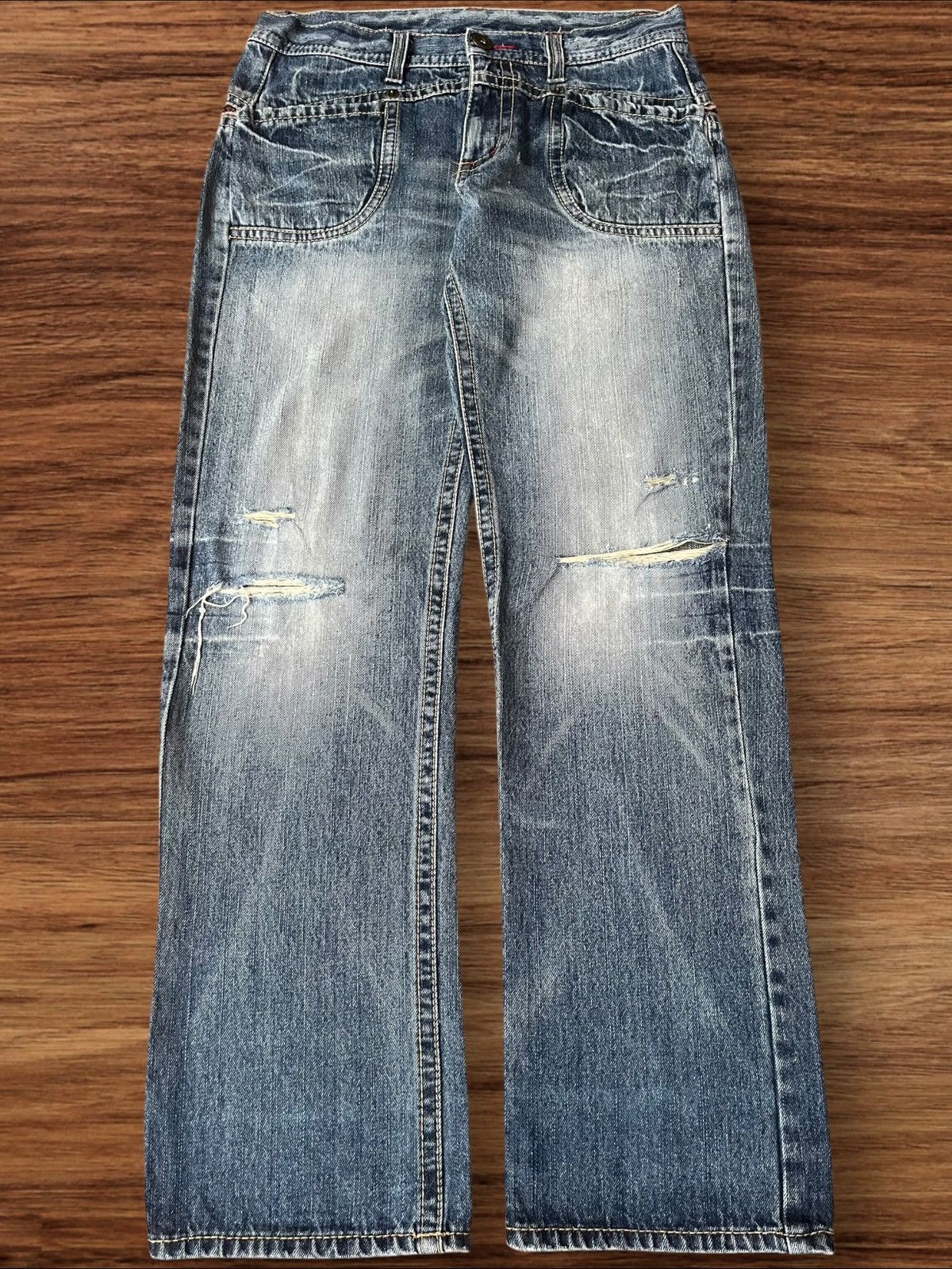 Vintage Japanese Brand Blue Washed Distressed Leopard Jeans