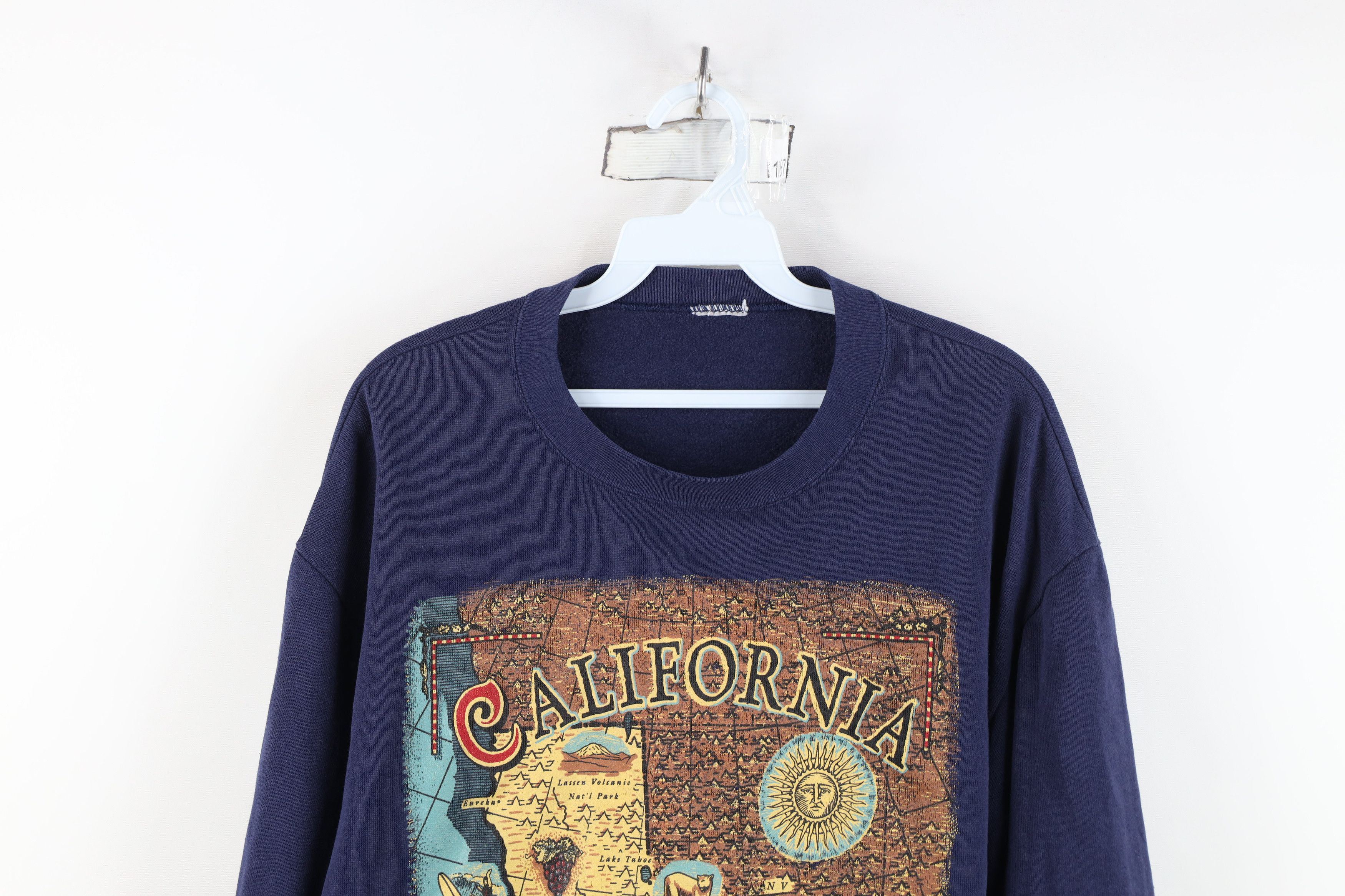 Vintage Vintage 90s Streetwear California Map Sun Sweatshirt Blue Size M / US 6-8 / IT 42-44 - 2 Thumbnail