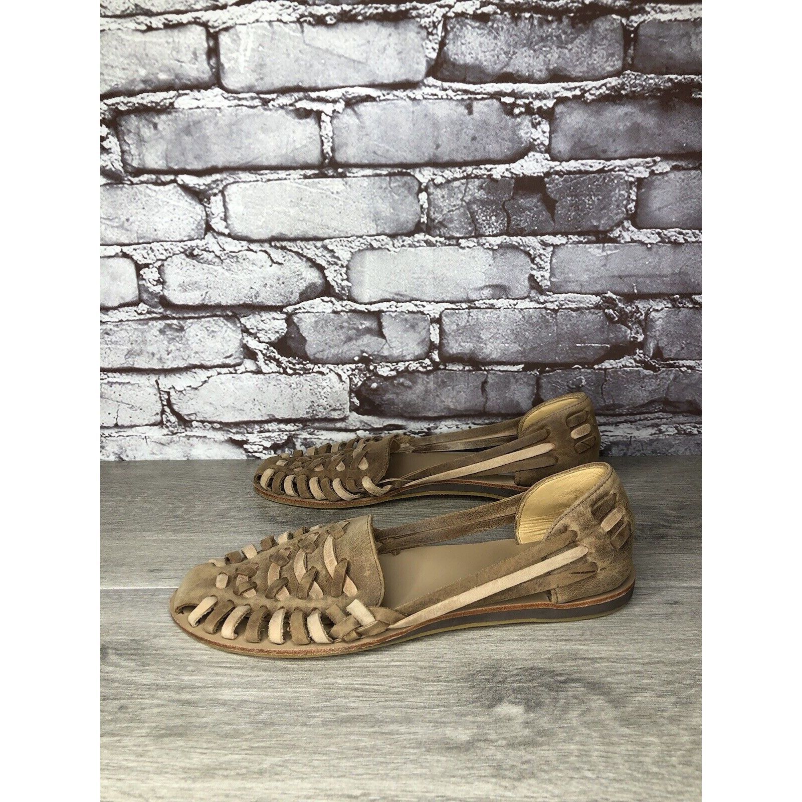 Nisolo NISOLO Tan Brown Huarache Leather Weaves Flats Sandals Women Size US 10 / IT 40 - 15 Thumbnail