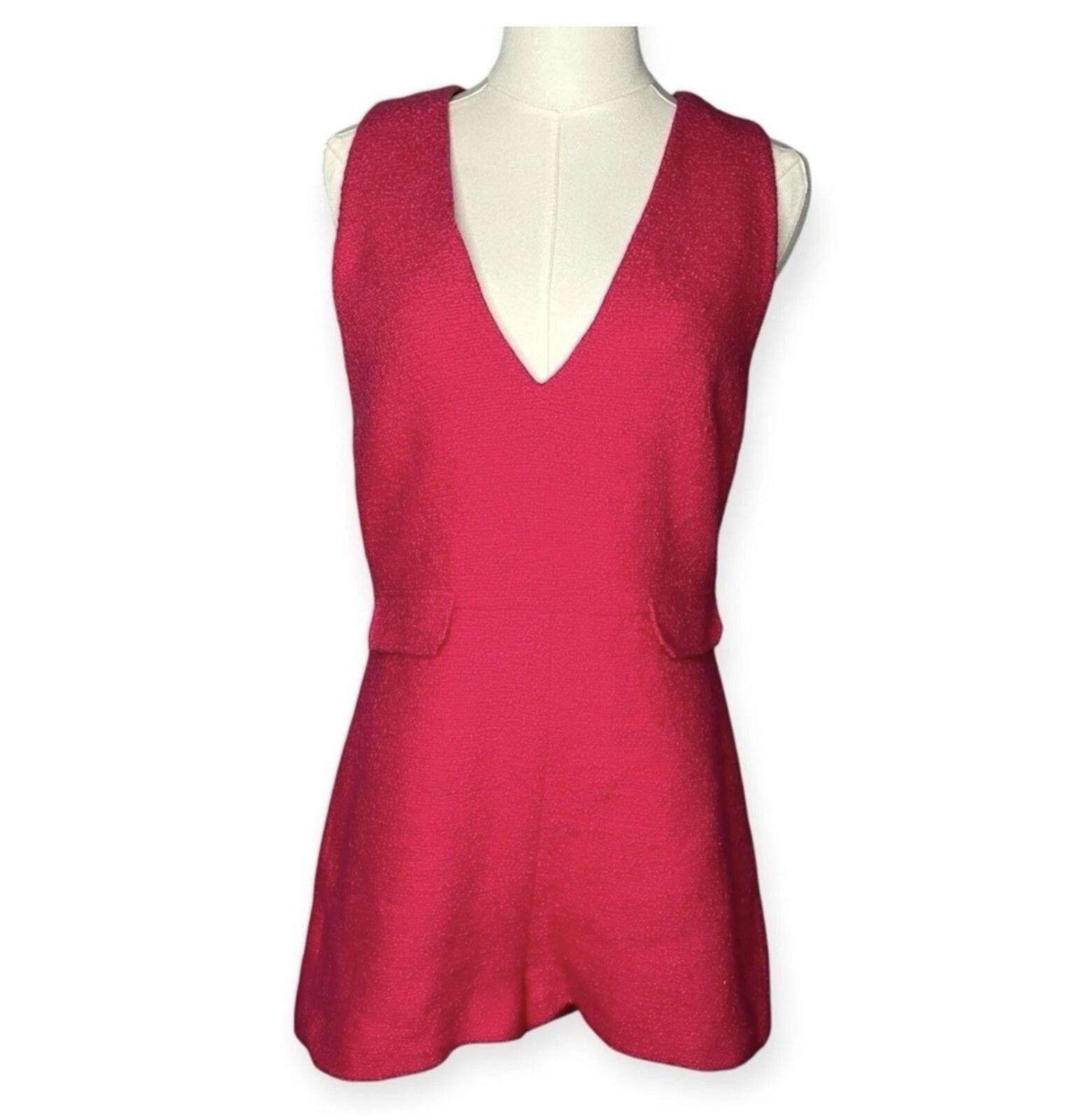 Zara Zara Hot Pink Tweed Textured Weave Romper EUC Size Small Size 28" / US 6 / IT 42 - 3 Thumbnail