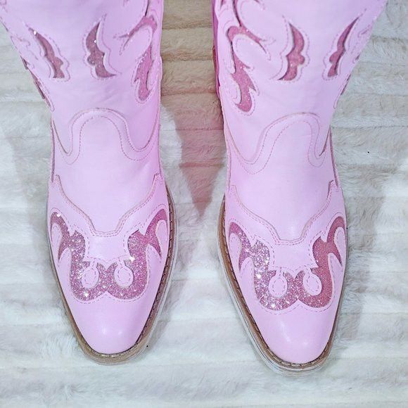 Other Dazzle Darlings Baby Pink Glitter Inset Cowboy Cowgirl Pull Size US 11 / IT 41 - 4 Thumbnail
