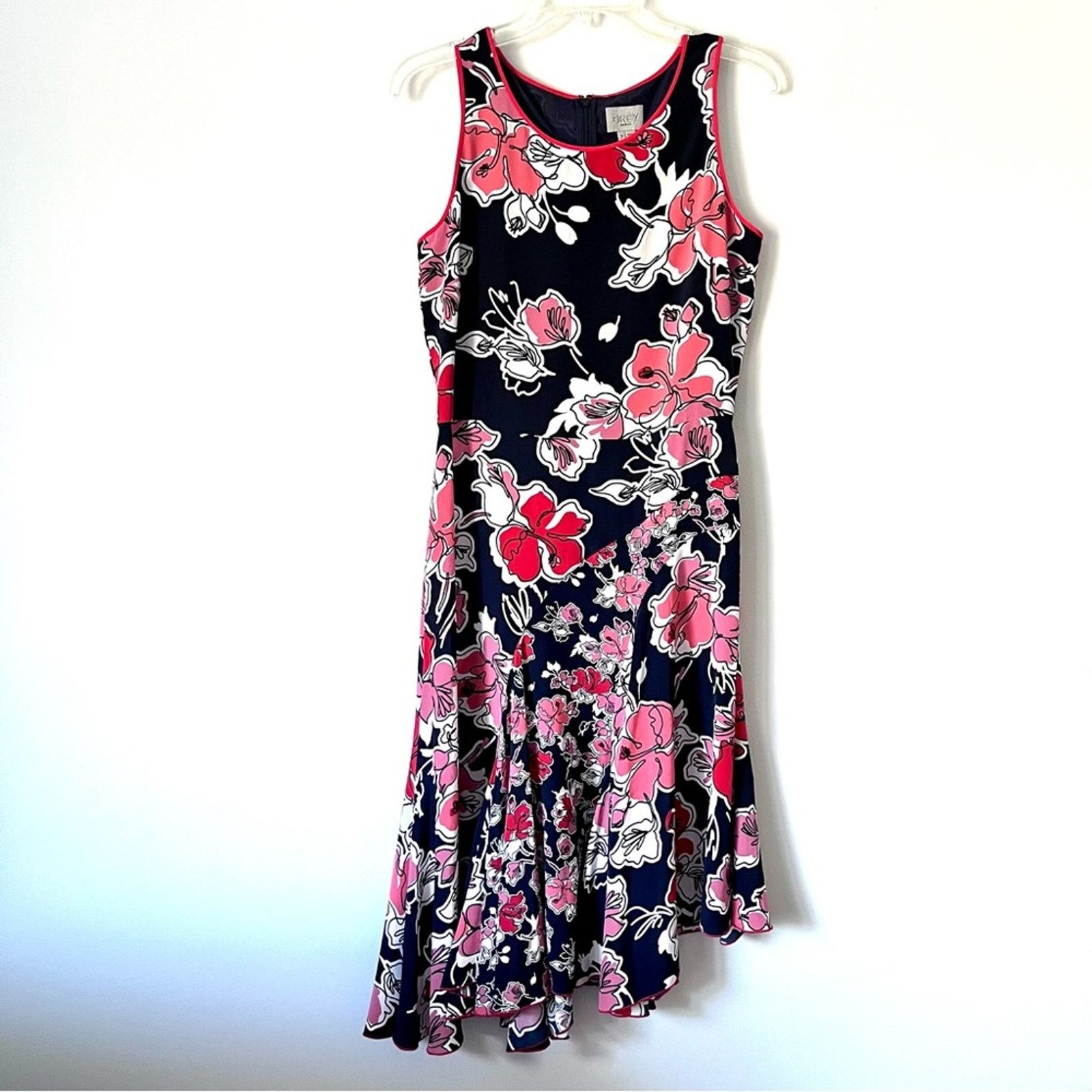 Jason Wu Grey Jason Wu navy floral print assymetrical silk midi dress Size M / US 6-8 / IT 42-44 - 3 Thumbnail