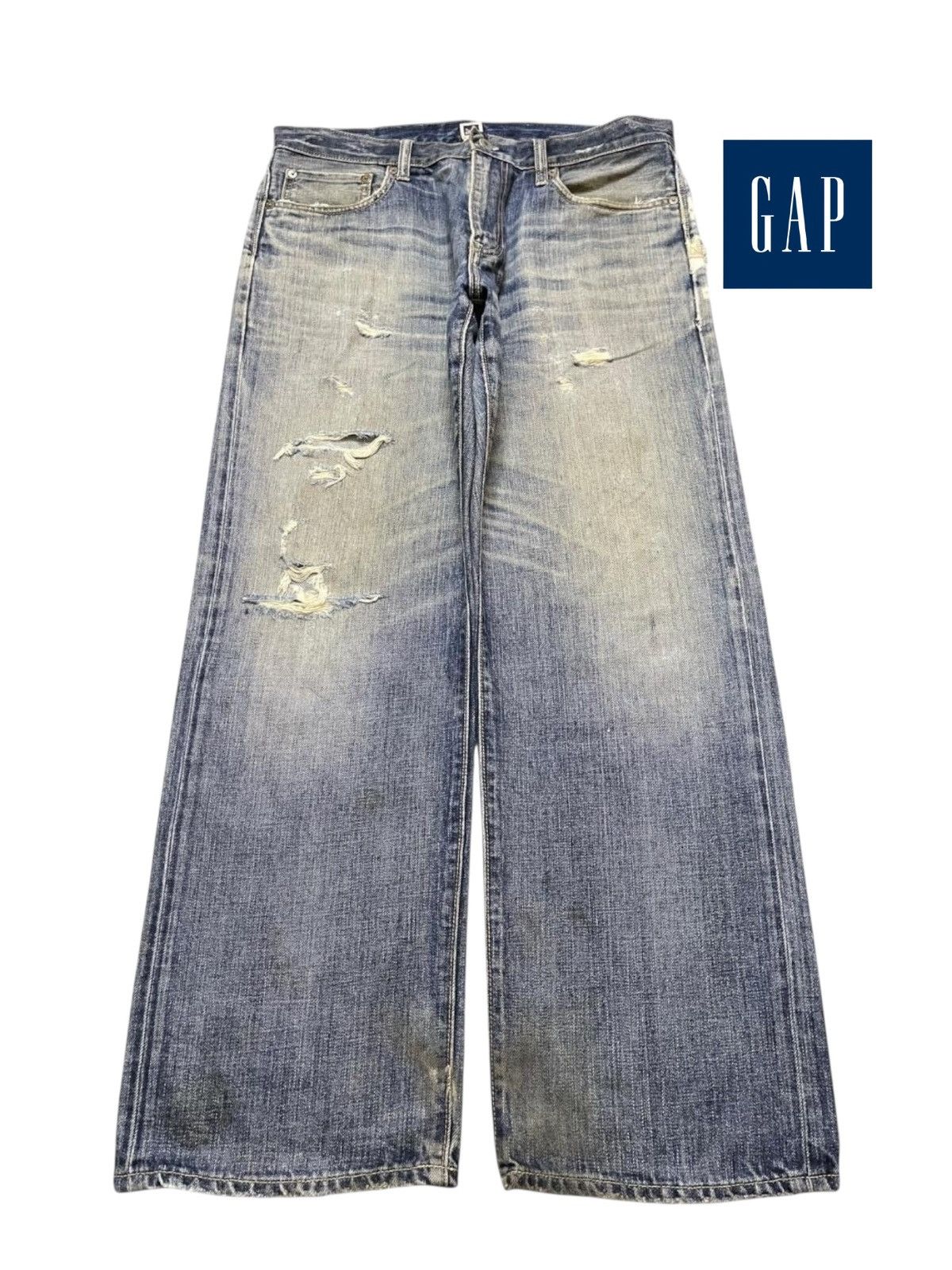 Gap Vintage 90s Gap Faded Mud Wash Distressed Wide Leg Baggy Size US 34 / EU 50 - 1 Thumbnail