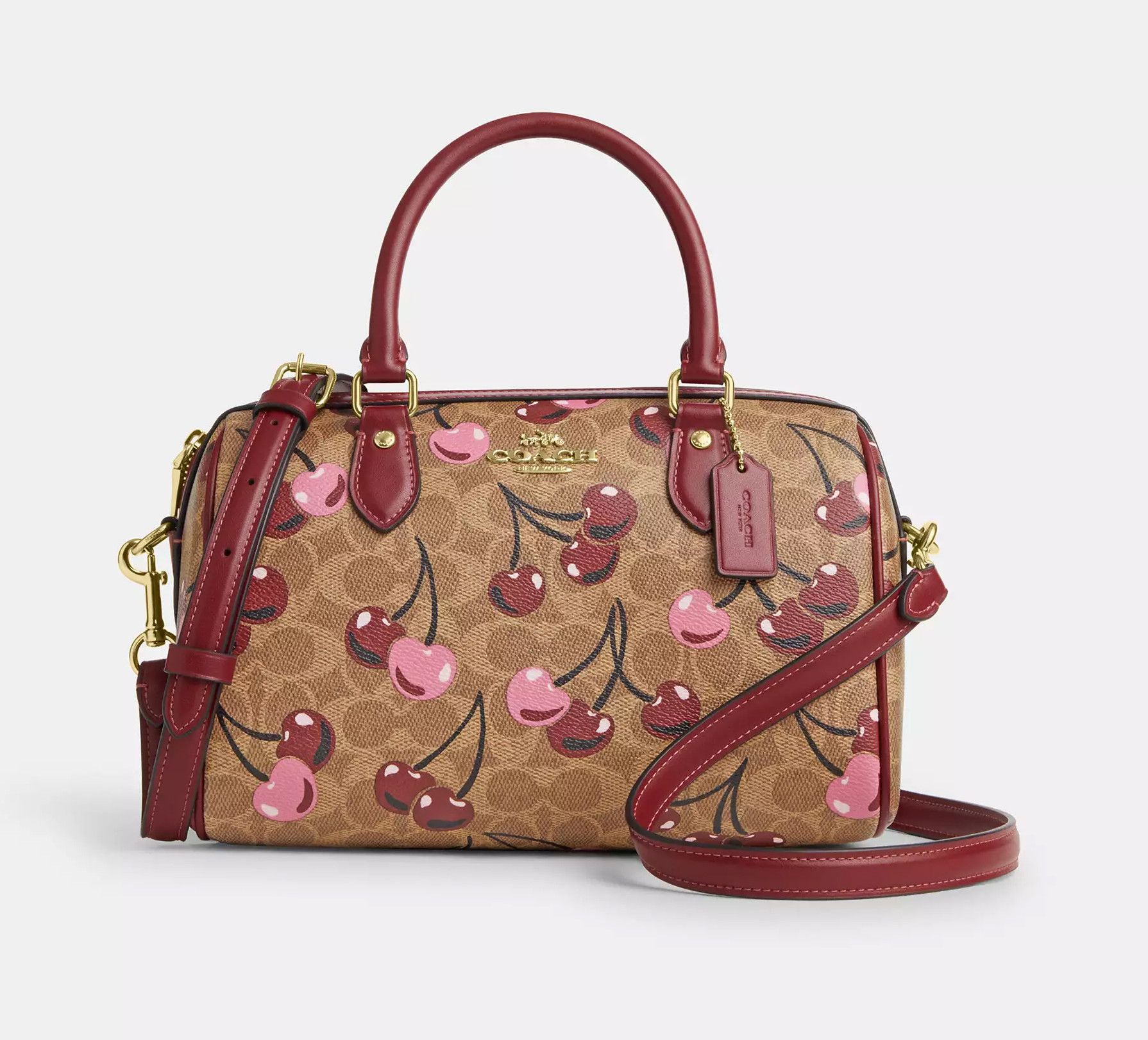 Coach 🍒 Rowan Satchel Bag In Signature Canvas With Cherry CY692 Size ONE SIZE - 5 Thumbnail