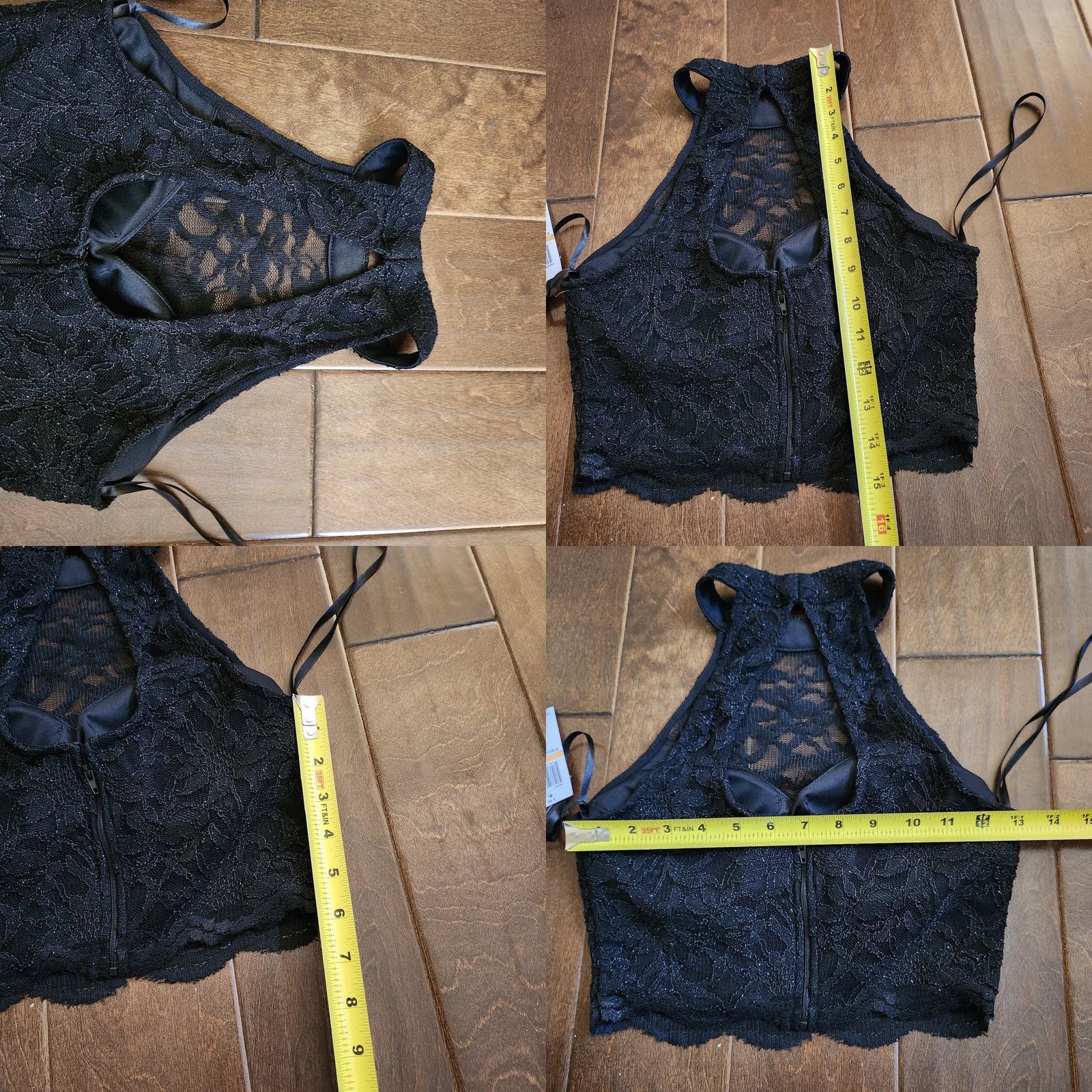 Vintage City Studio Women's Black Sequin Lace Crop Top Halter Sleeveless Back Zip Size 7 Size M / US 6-8 / IT 42-44 - 8 Thumbnail