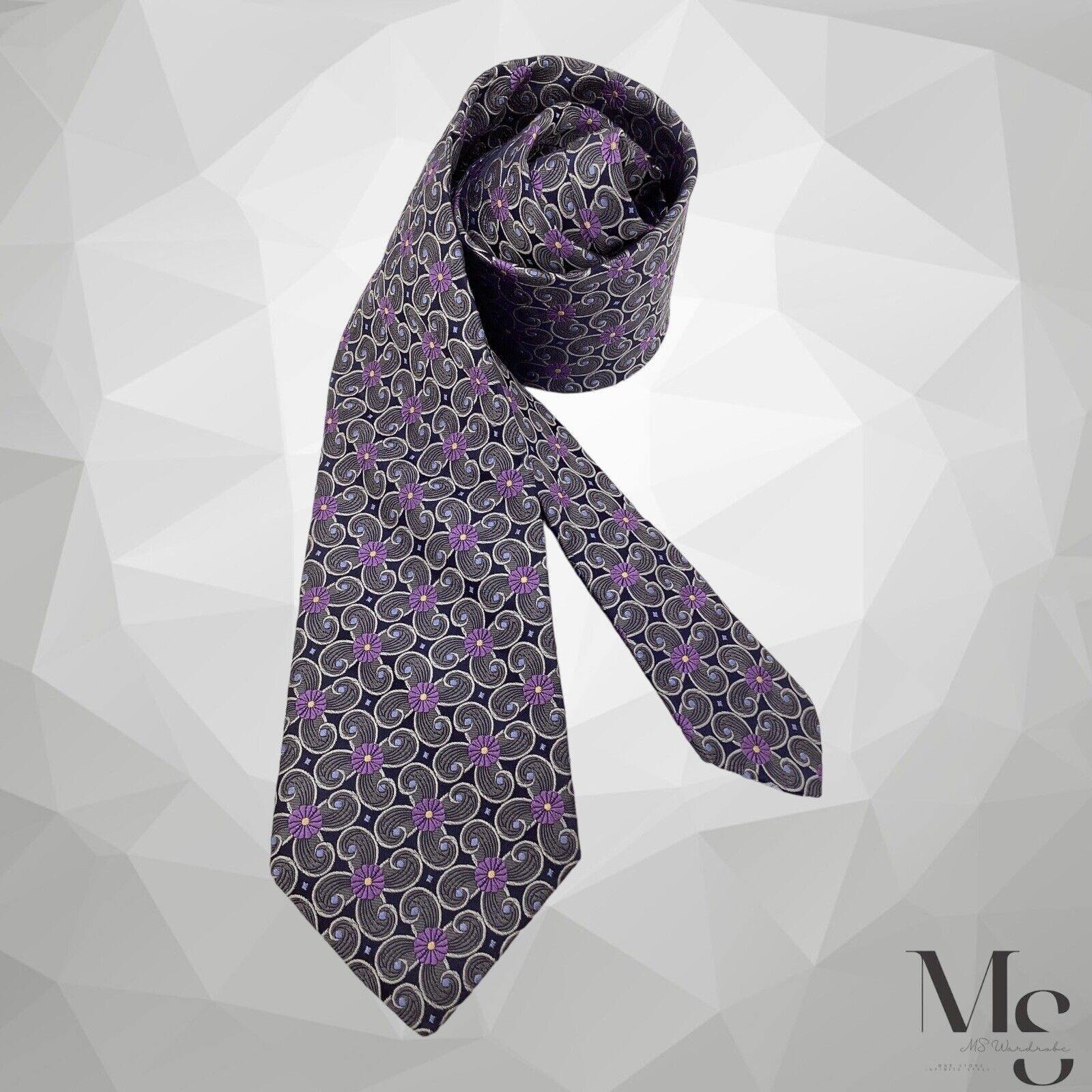Ike Behar IKE BEHAR Gray Floral Luxury Silk Tie H.Made In USA W:3.5" Size ONE SIZE - 1 Thumbnail