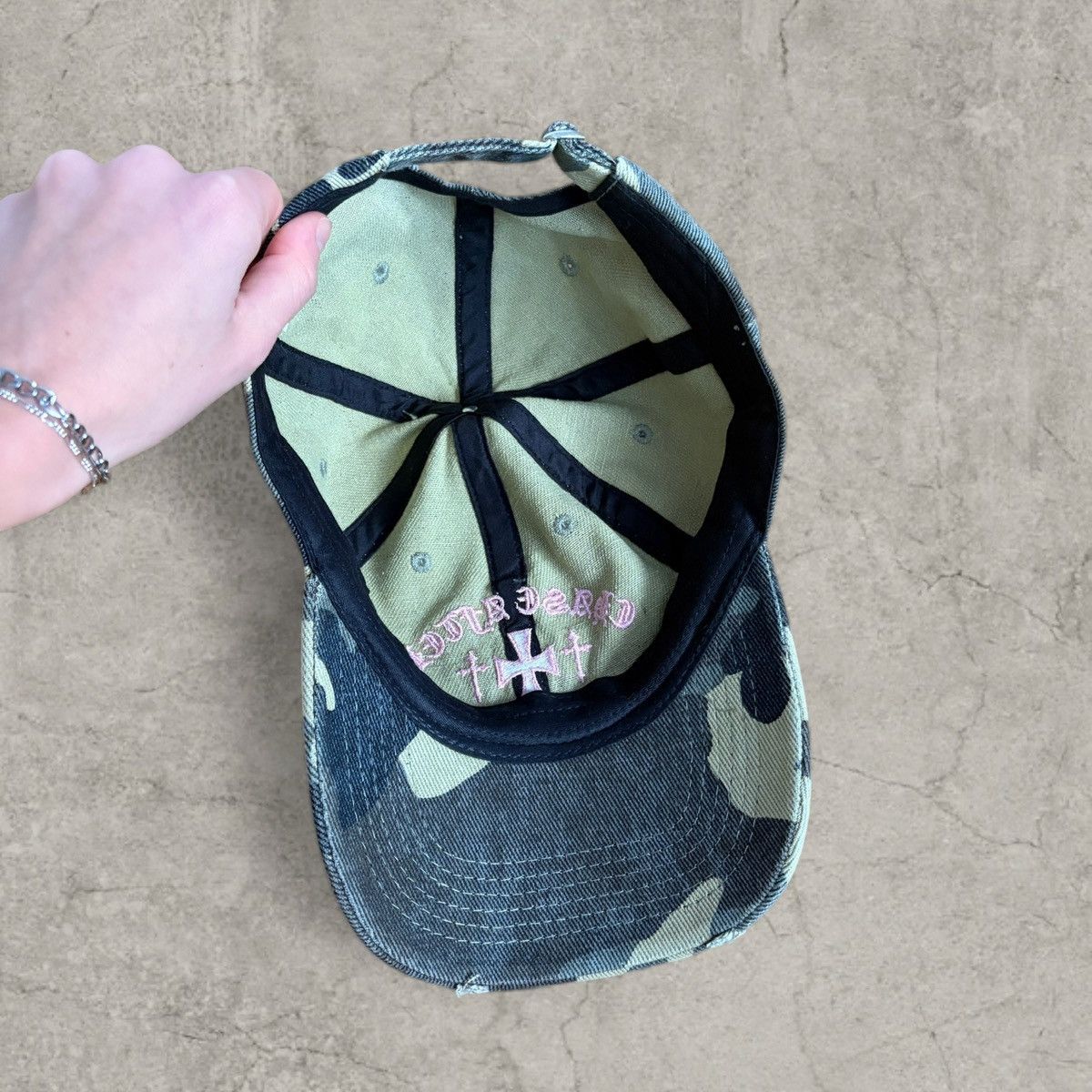 Japanese Brand Cool vintage style cap, camo in khaki green. One size Size ONE SIZE - 5 Thumbnail