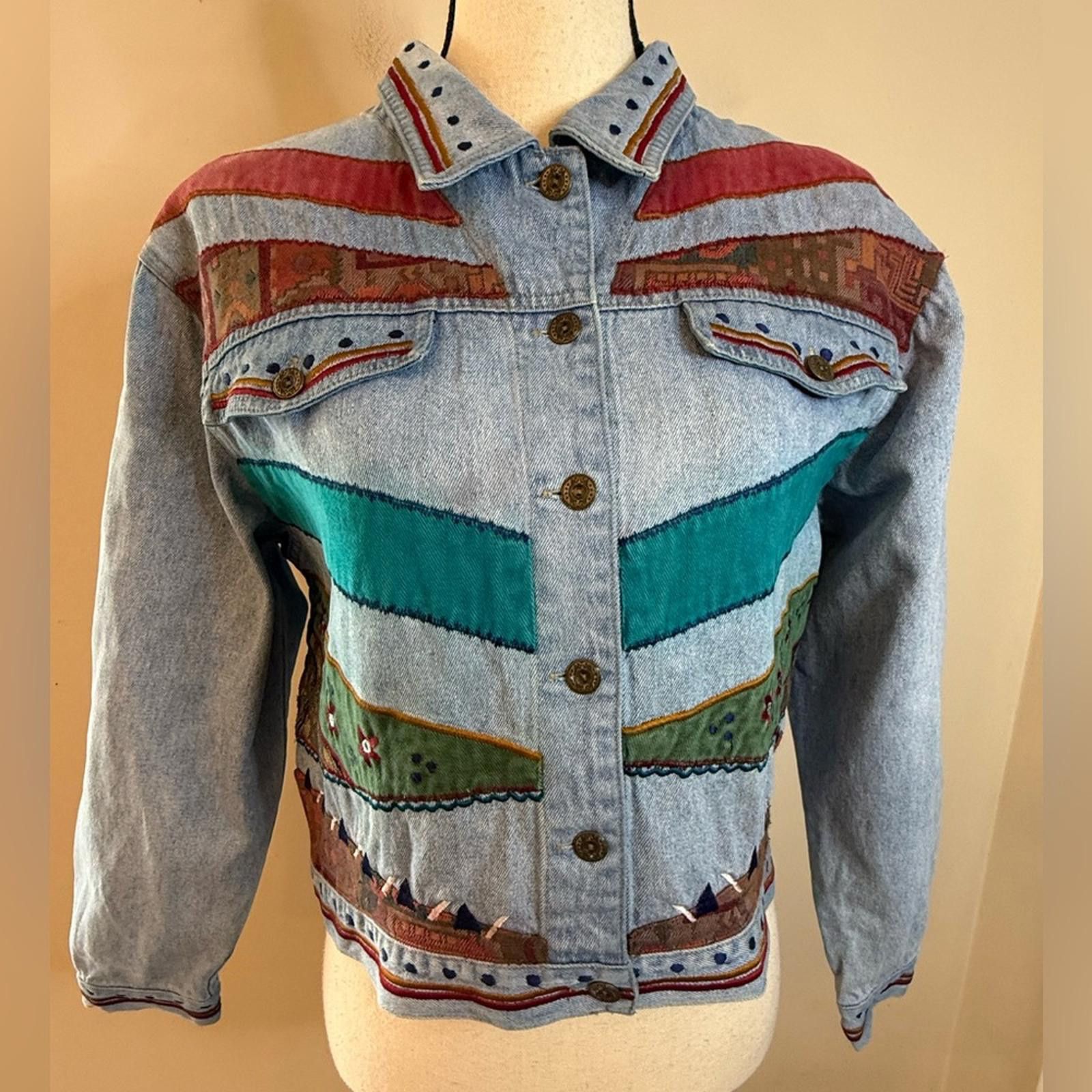 Other Petite Sophisticate jeans jacket Aztec floral patchwork MP Size M / US 6-8 / IT 42-44 - 6 Thumbnail
