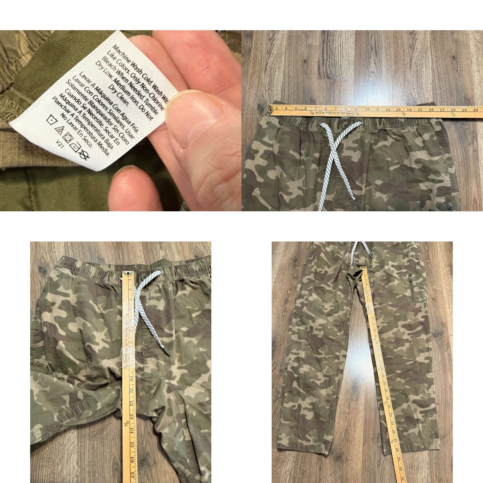 George George Pants Cargo Pants Men XL Camouflage Tie Waist Pull On Multicolor Green Brown Inseam 28.5 inches Size US 36 / EU 52 - 8 Thumbnail
