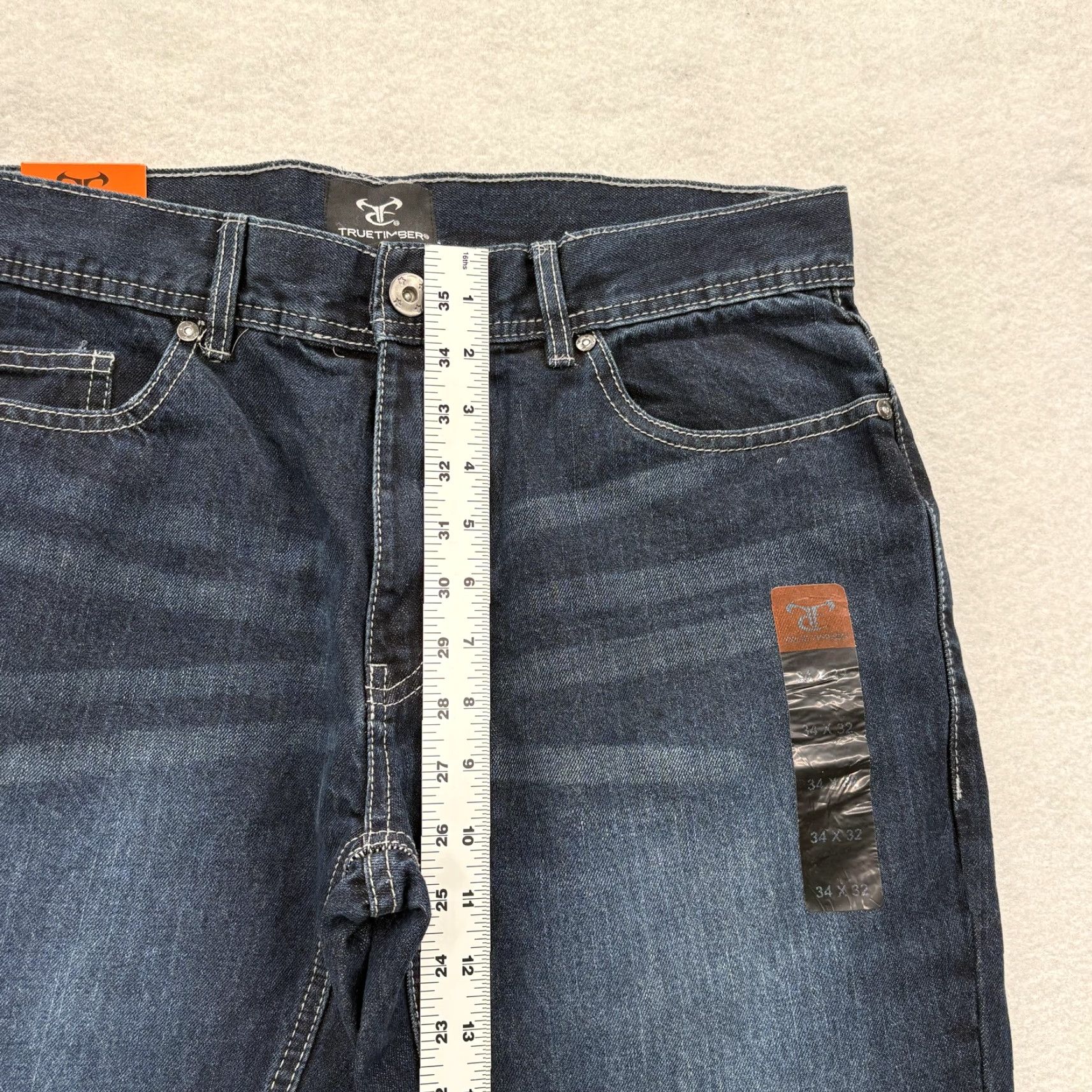 Denime TrueTimber Jeans Mens 34x32 Blue Dark Wash Regular Straight Cotton Denim NWT Size US 34 / EU 50 - 7 Thumbnail