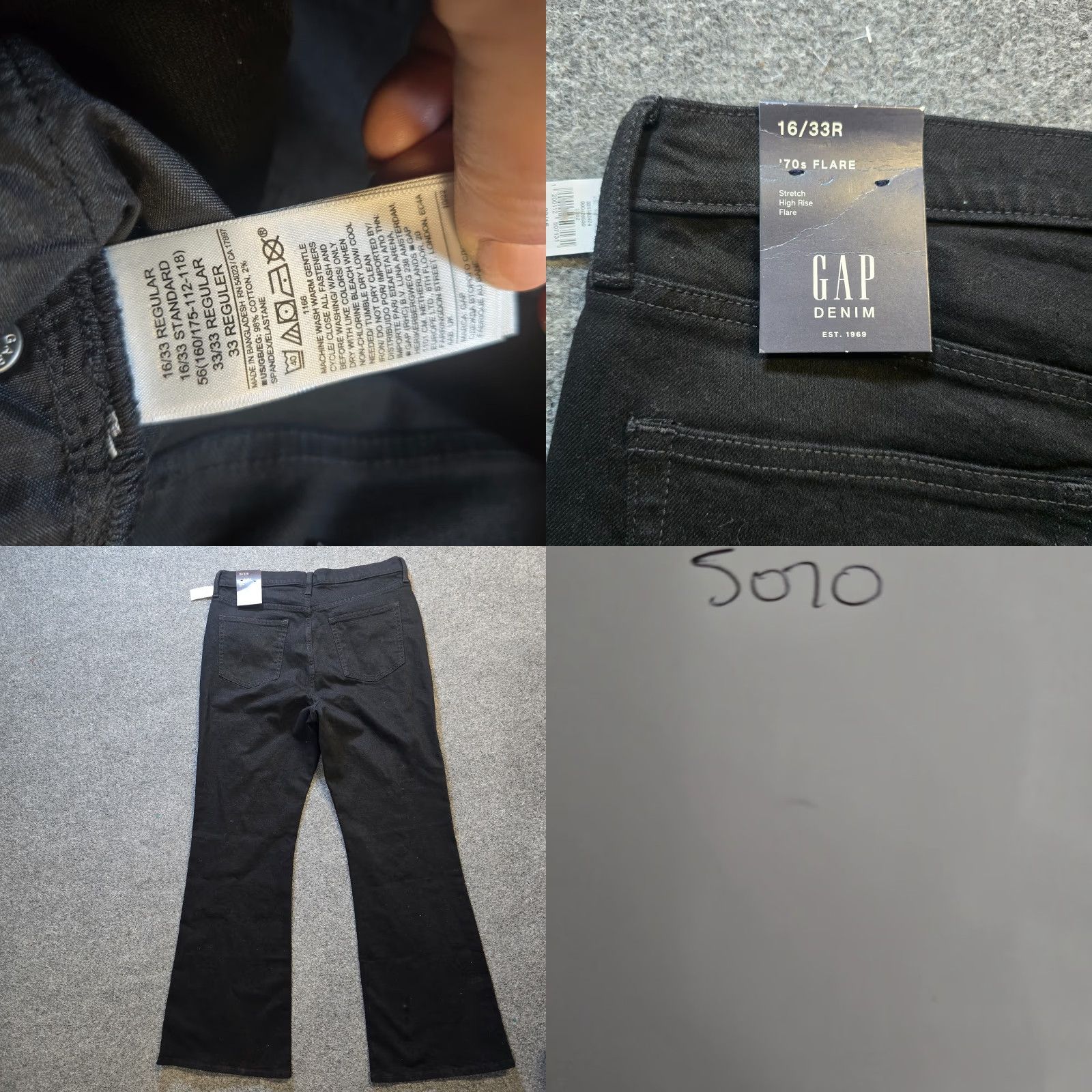 Gap GAP Jeans Womens 16 Black 70s Flare Bell Bottom High Rise Denim Capsule Casual Size 38" / US 16 / IT 52 - 8 Thumbnail