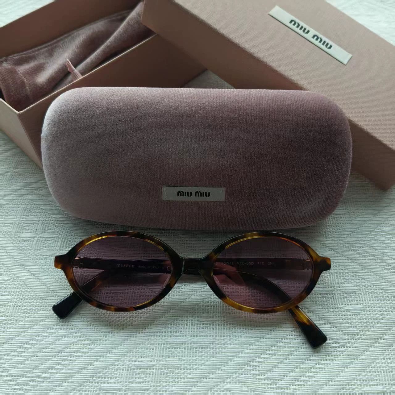 Miu Miu MIU MIU Nerd Logo Temple Oval Shades Tortoiseshell Unisex Size ONE SIZE - 1 Thumbnail