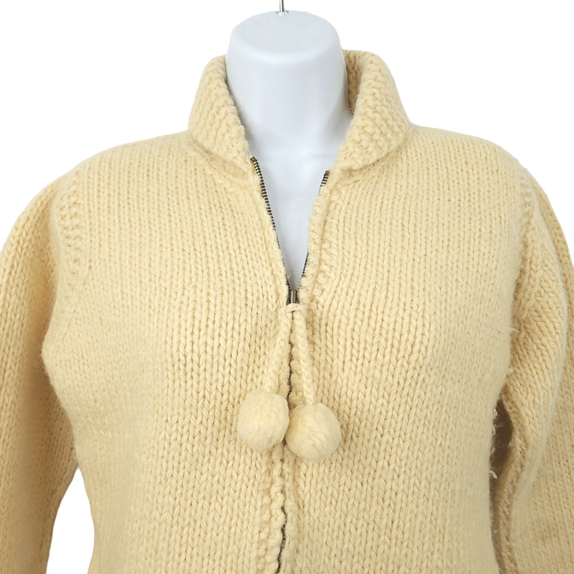J.Crew J.Crew Full Zip Sweater Womens S Cream Knit Wool Pom Pom Size S / US 4 / IT 40 - 3 Thumbnail