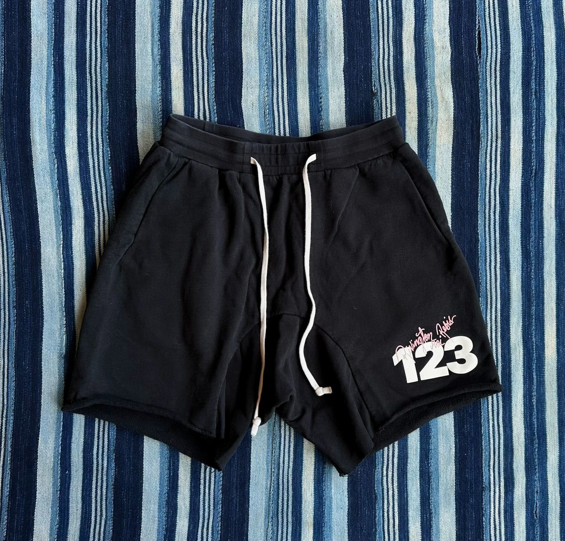 RRR-123 Black Drawstring Shorts with Number Print Size US 32 / EU 48 - 1 Thumbnail